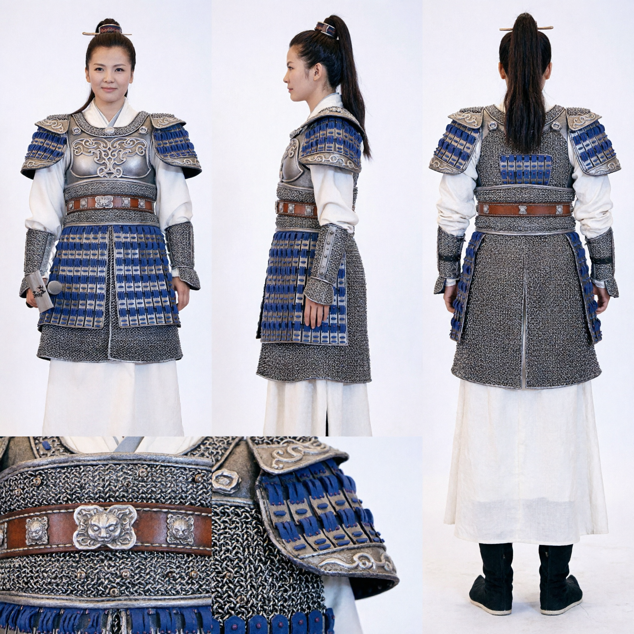 Ancient Chinese Female General Blue Armor Costume Traditional Warrior Outfit for Women Stage Performance Cosplay