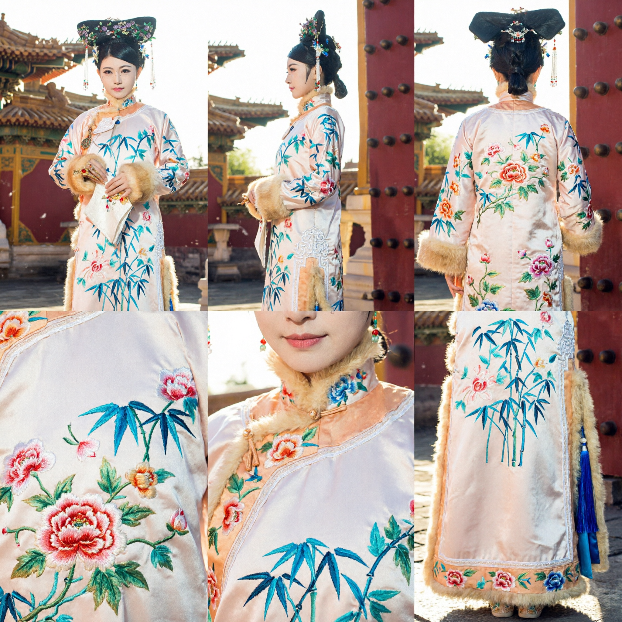 Exquisite Qing Dynasty Manchu Princess Costume Traditional Chinese Palace Dress with Bamboo Embroidery for Women