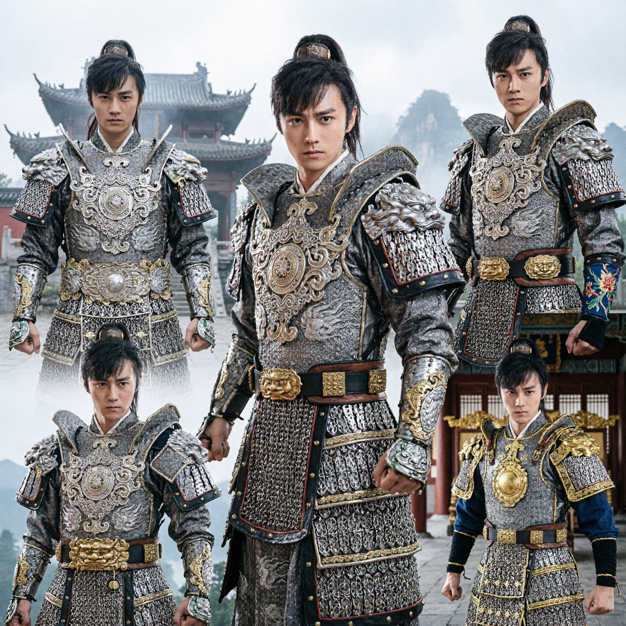 Men's Ancient Chinese General Armor Costume Black Gold Dragon Embroidery Warrior Outfit for Cosplay and Performance