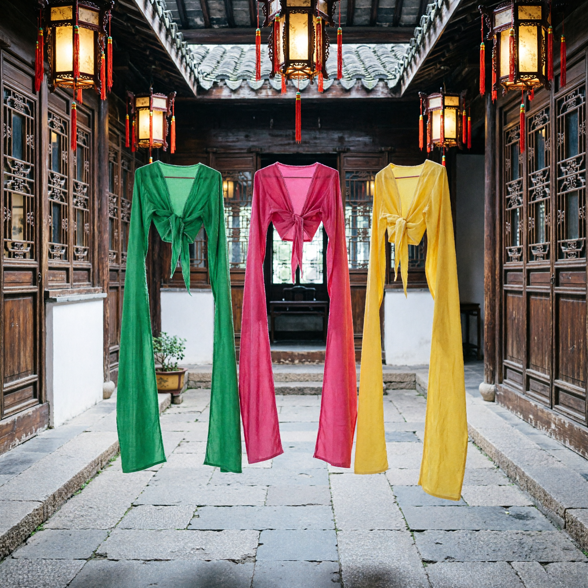 Traditional Chinese Water Sleeves Dance Top Long Sleeve Folk Dance Costume for Women Performance