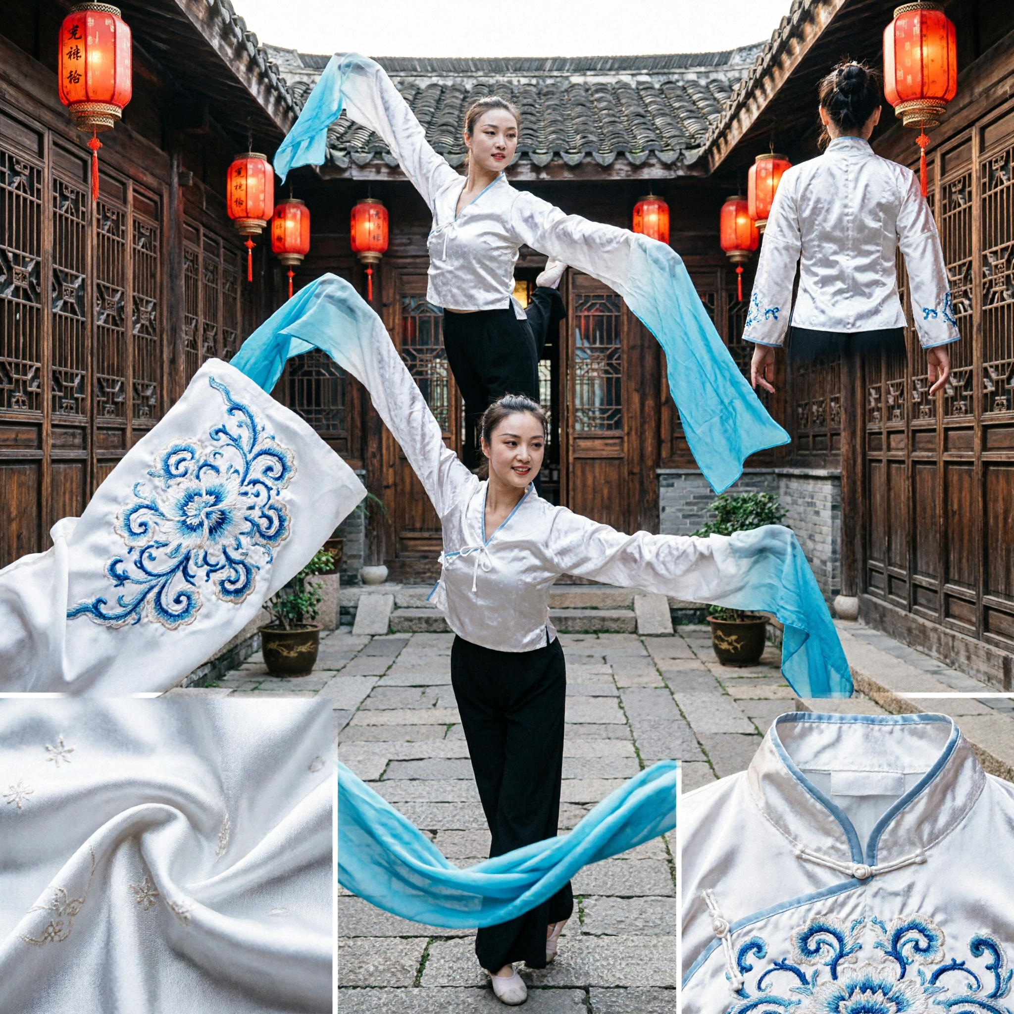 Women's Chinese Classical Dance Costume White Silk Water Sleeves Top Traditional Stage Performance Outfit for Cultural Shows