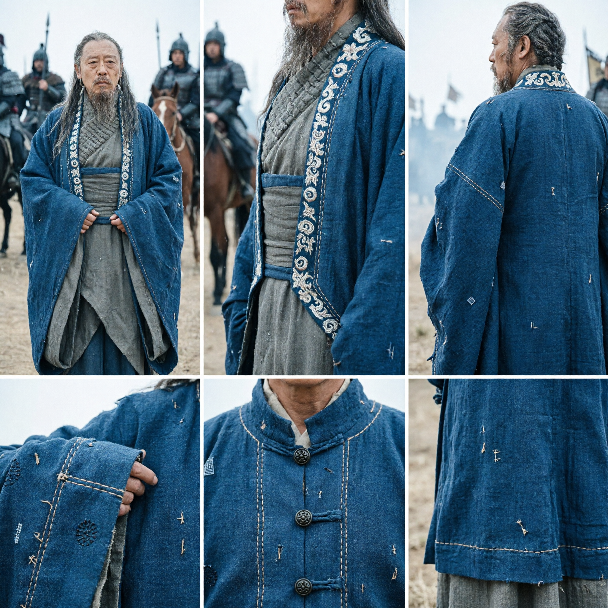 Ancient Chinese Three Kingdoms Sima Yi Blue Robe Costume Historical Drama Hanfu Clothing for Men