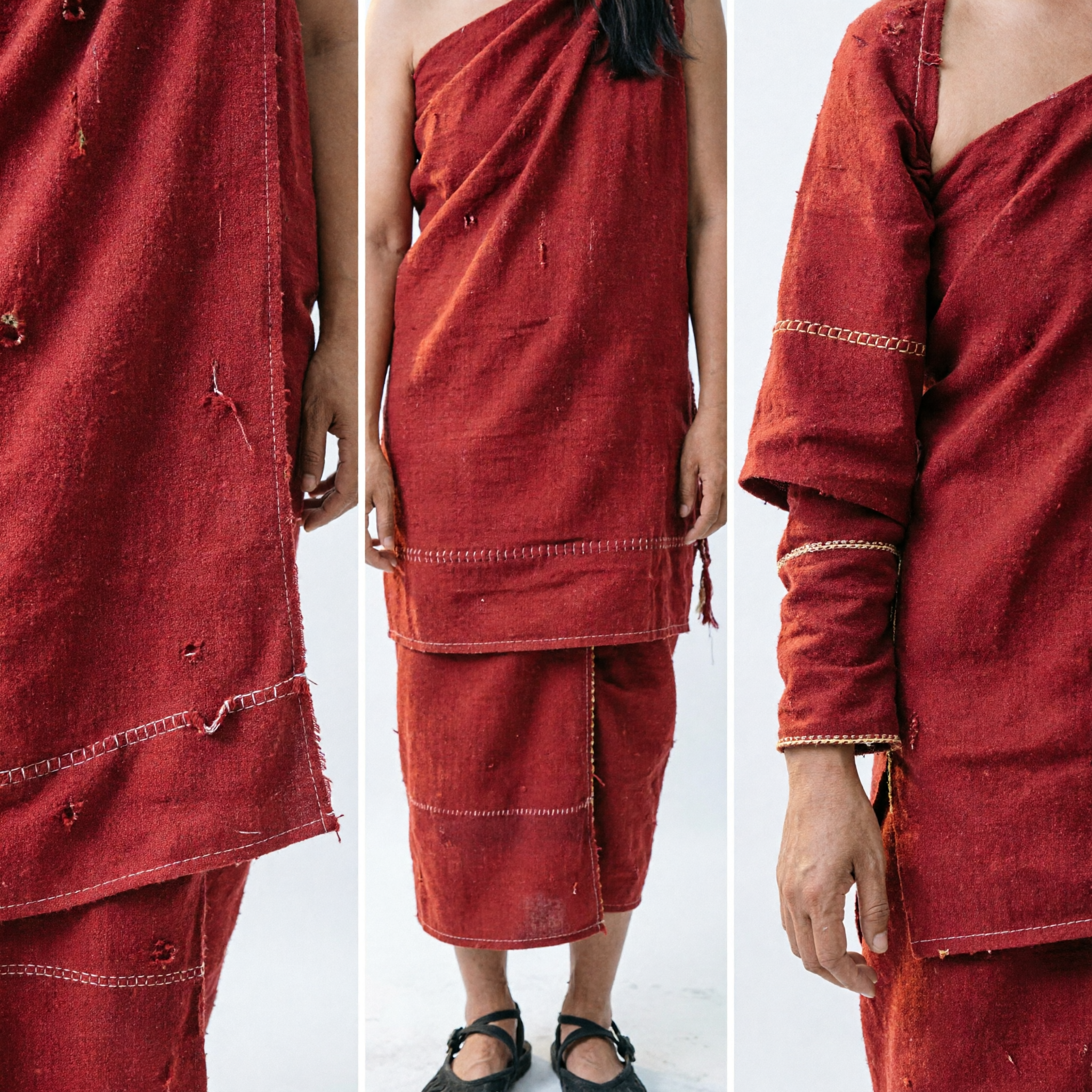 Women's Primitive Tribal Red Wrap Skirt Costume Ancient Aborigine Cave Girl Outfit for Theater