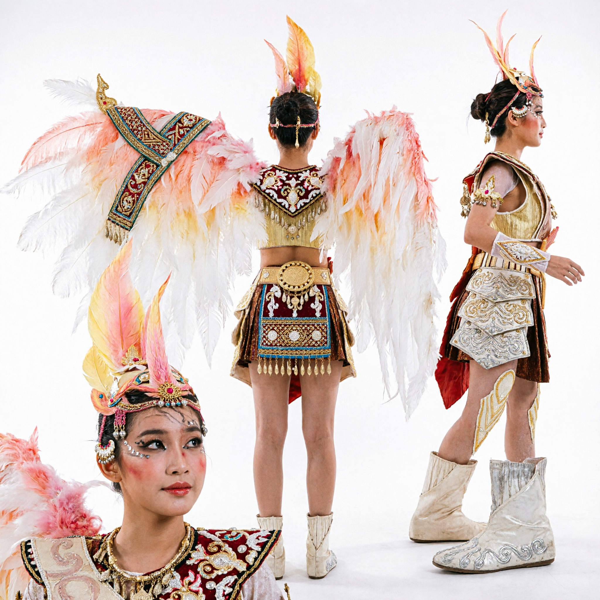 Professional Chinese Stage Performance Costume Golden Bird Wings Armor Dance Outfit for Dancers at Theater Festivals