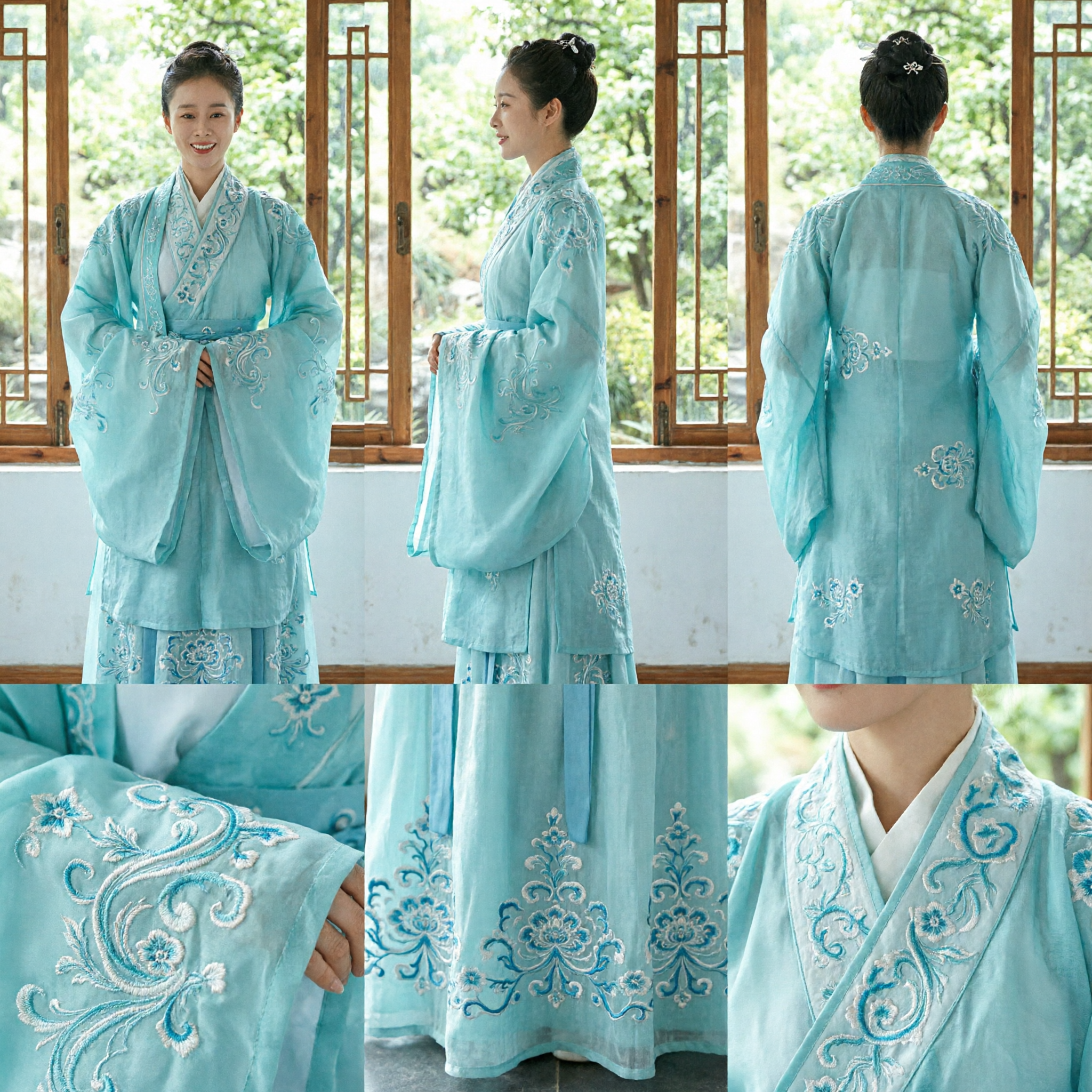 Women's Ancient Chinese Hanfu Robe Light Blue Embroidered Traditional Costume for Historical Drama Cosplay and Events