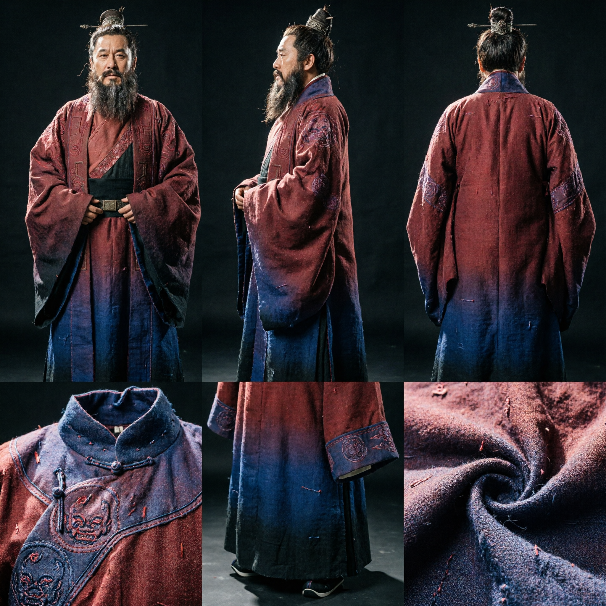 Men's Ancient Chinese Hanfu Costume Red Robe Historical Three Kingdoms Style Outfit for Cosplay and Performance