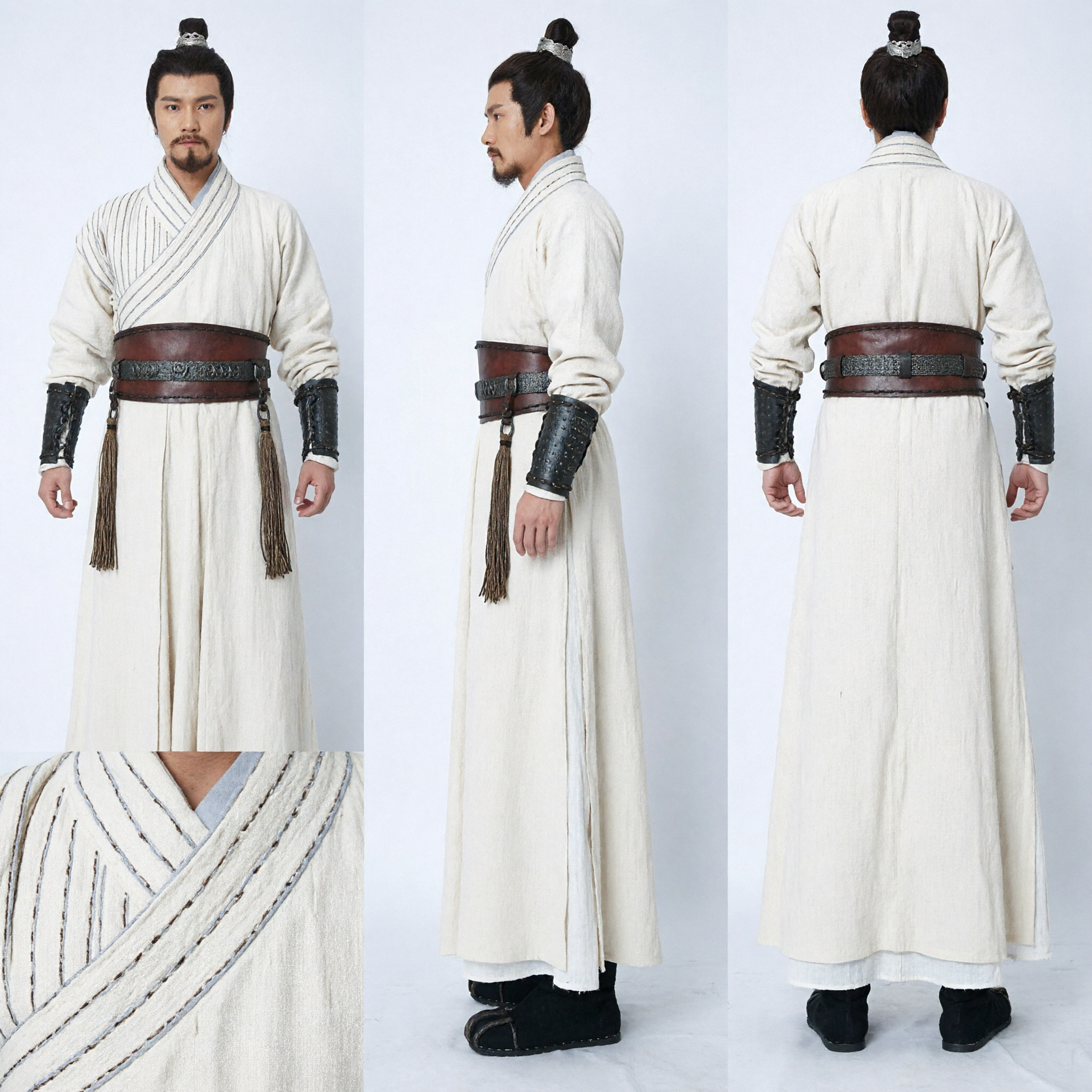 Ancient Chinese Wuxia Swordsman Costume Men White Hanfu Martial Arts Cosplay Outfit Historical Drama Robe