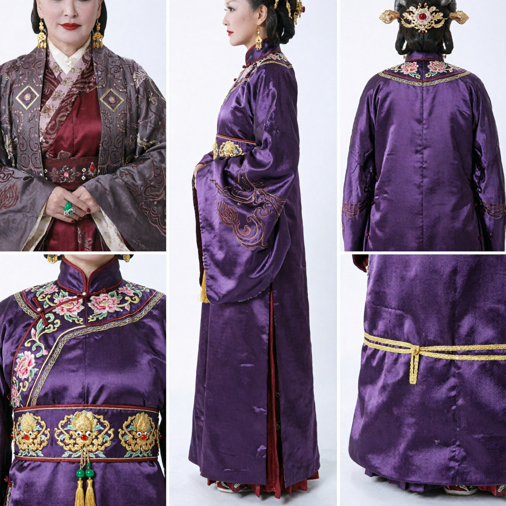 Ancient Chinese Empress Dowager Golden Phoenix Headwear and Costume Set Palace Drama Cosplay for Women