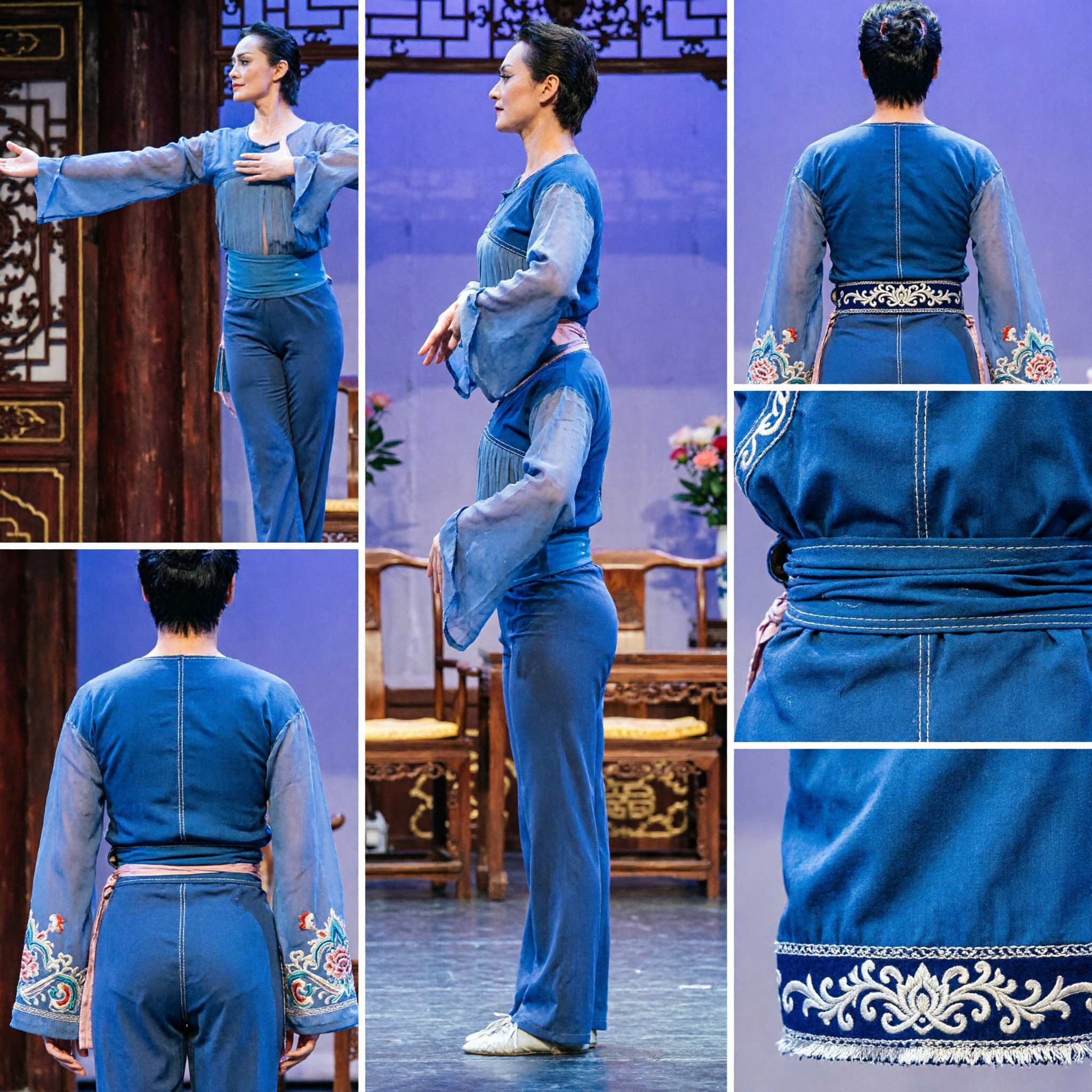 Men's Blue Chinese Classical Dance Costume Traditional Stage Performance Wear with Flowing Sleeves for Dancers