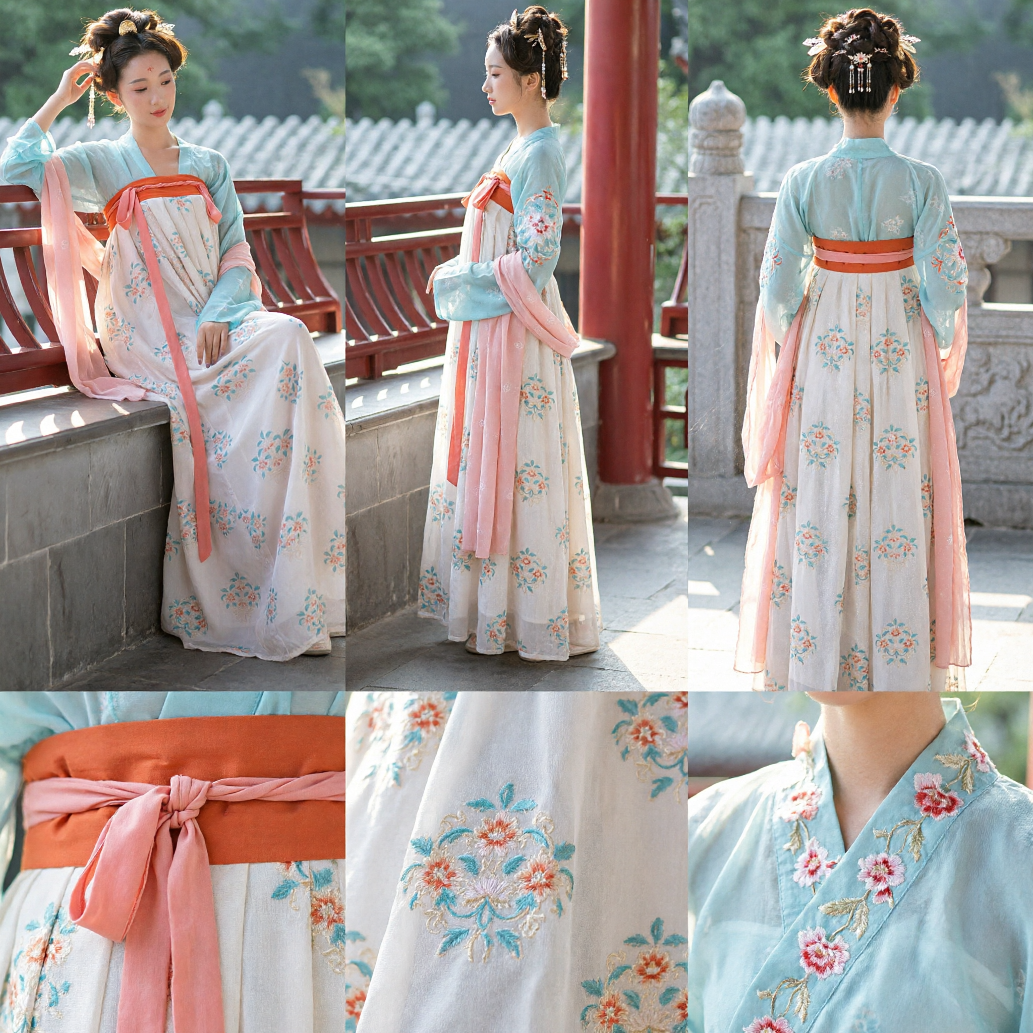 Elegant Traditional Chinese Hanfu Tang Dynasty Style Floral Ruqun Ancient Costume for Women Photography