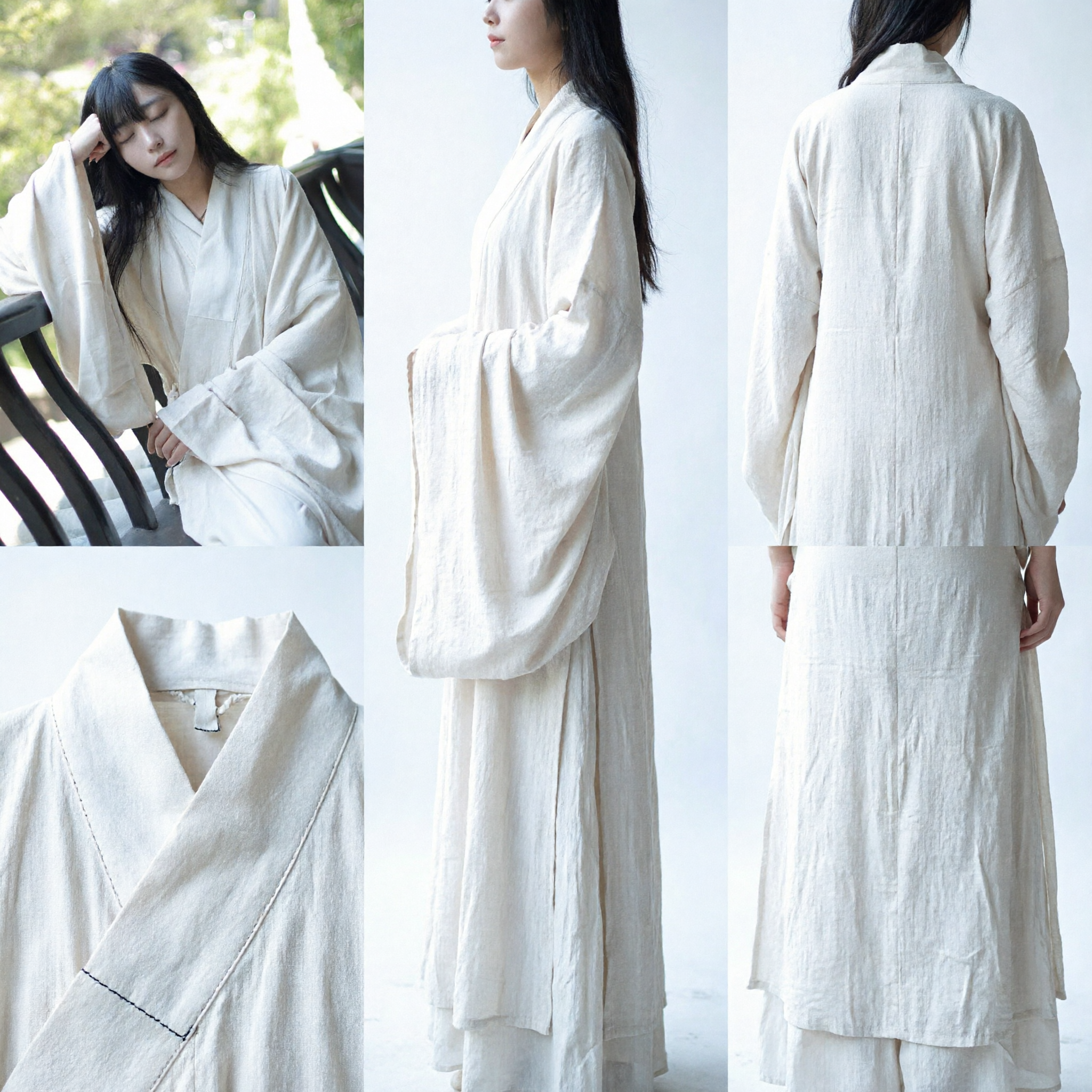 White Traditional Chinese Hanfu Robe for Women Ancient Style Wide Sleeve Costume for Photography and Tea Ceremony