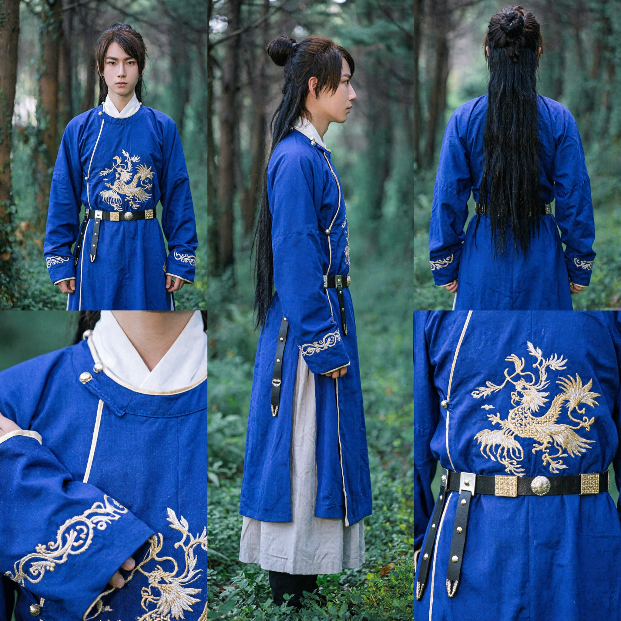 Men's Blue Traditional Chinese Hanfu Archery Costume Ancient Martial Arts Robe for Historical Cosplay