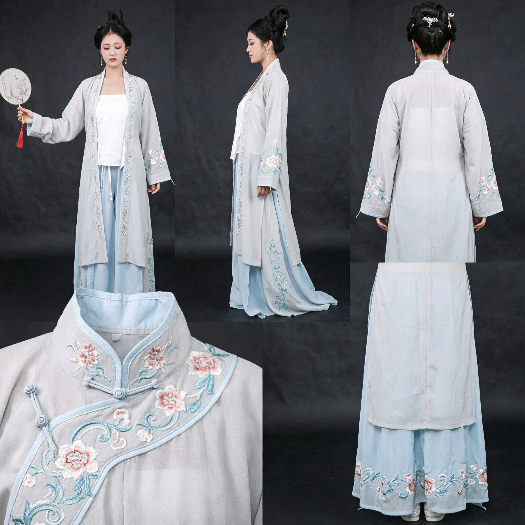 Women's Traditional Chinese Hanfu Costume Ancient Fairy Style Embroidered Robe and Skirt Set for Performance
