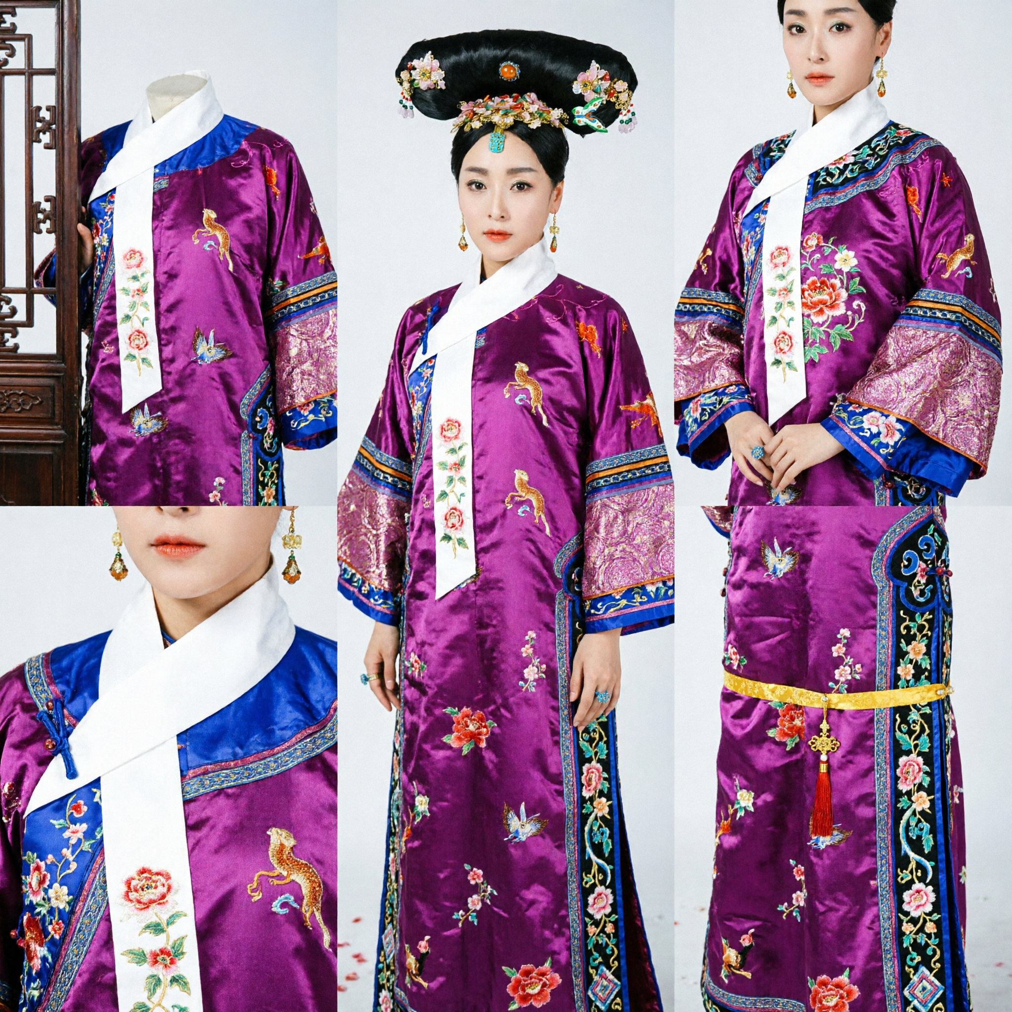 Traditional Chinese Qing Dynasty Empress Floral Headdress Ancient Manchu Hair Jewelry Costume Accessories for Women