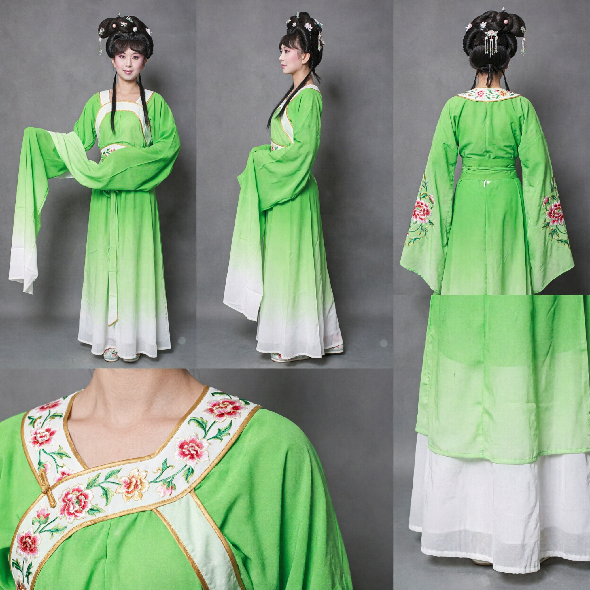Traditional Chinese Ancient Green Hanfu Costume with Long Water Sleeves for Women Opera Performance