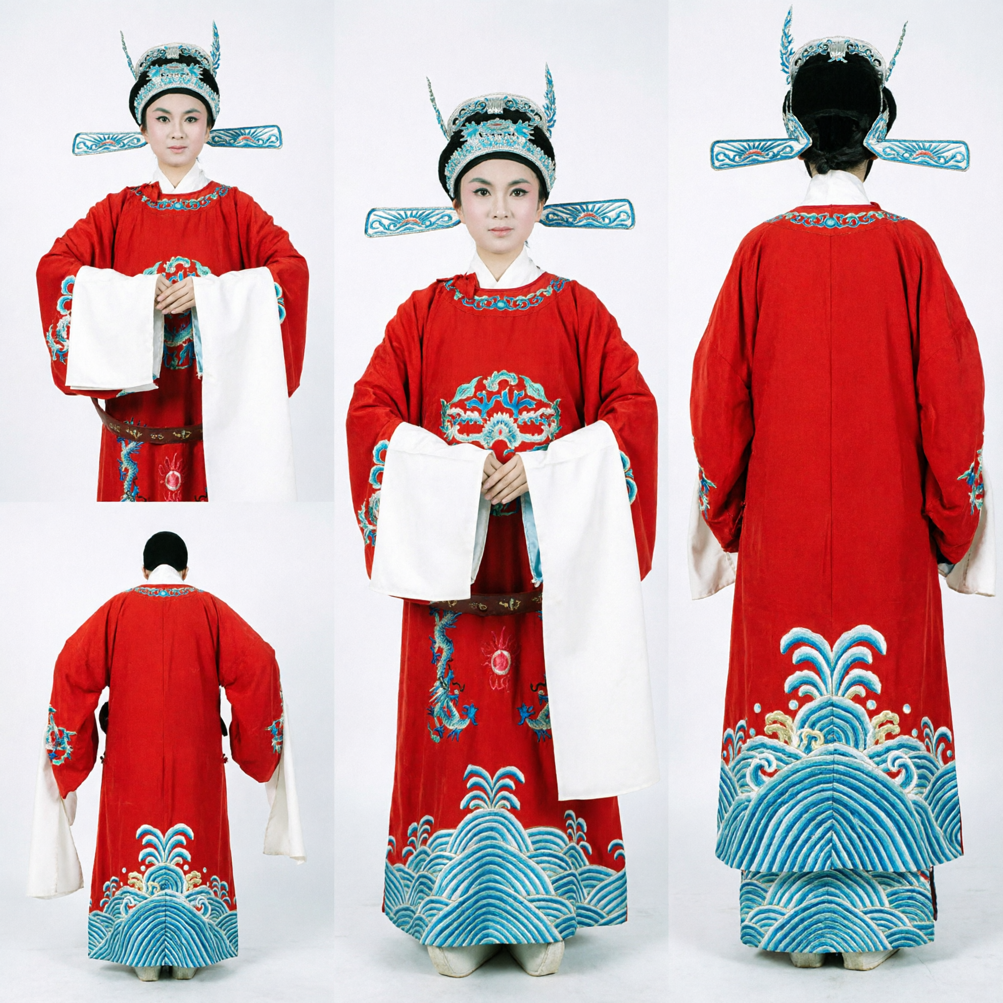 Traditional Chinese Beijing Opera Red Dragon Robe Costume with Water Sleeves for Women Stage Performance