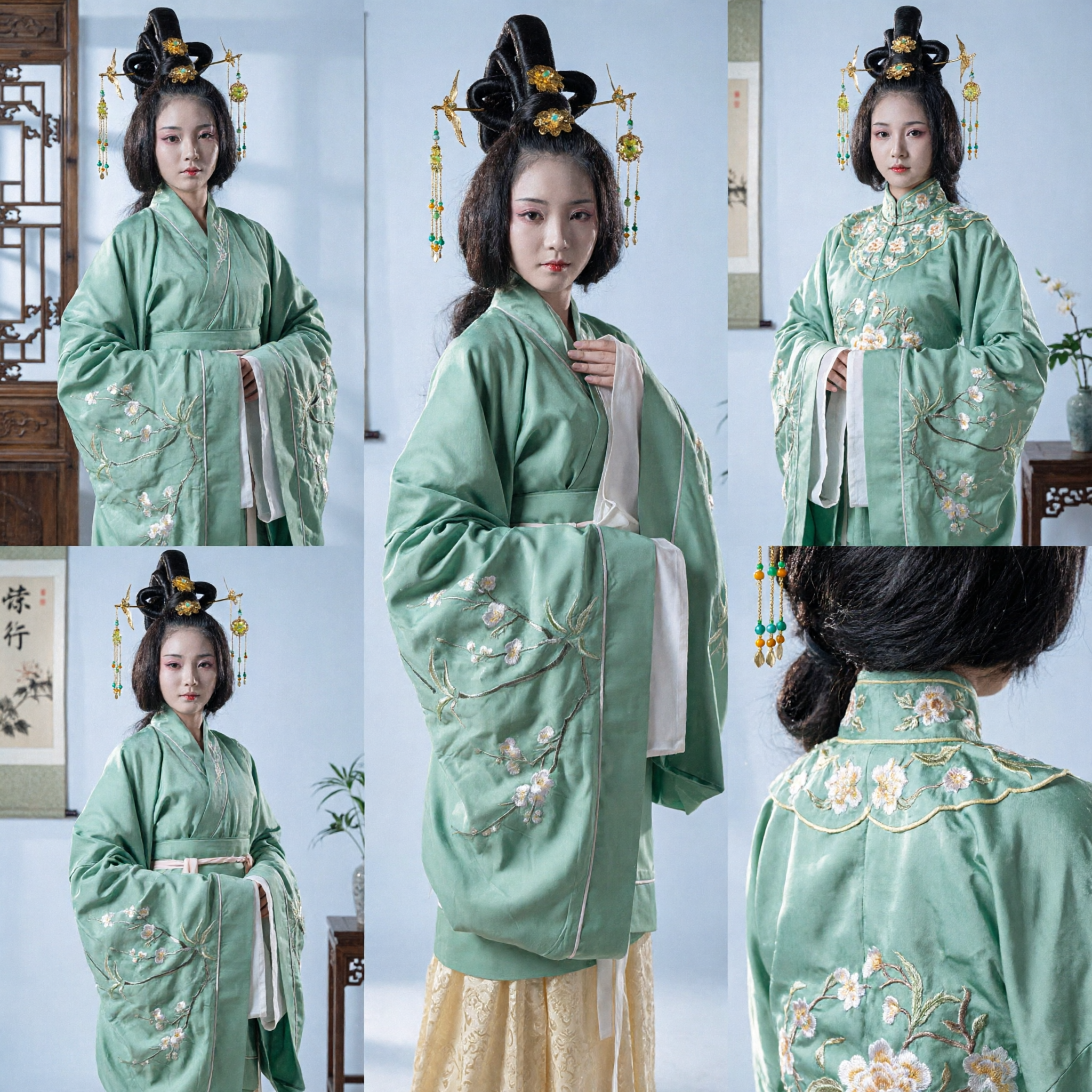 Elegant Green Traditional Chinese Hanfu Dress with Floral Embroidery Ancient Palace Lady Costume for Women