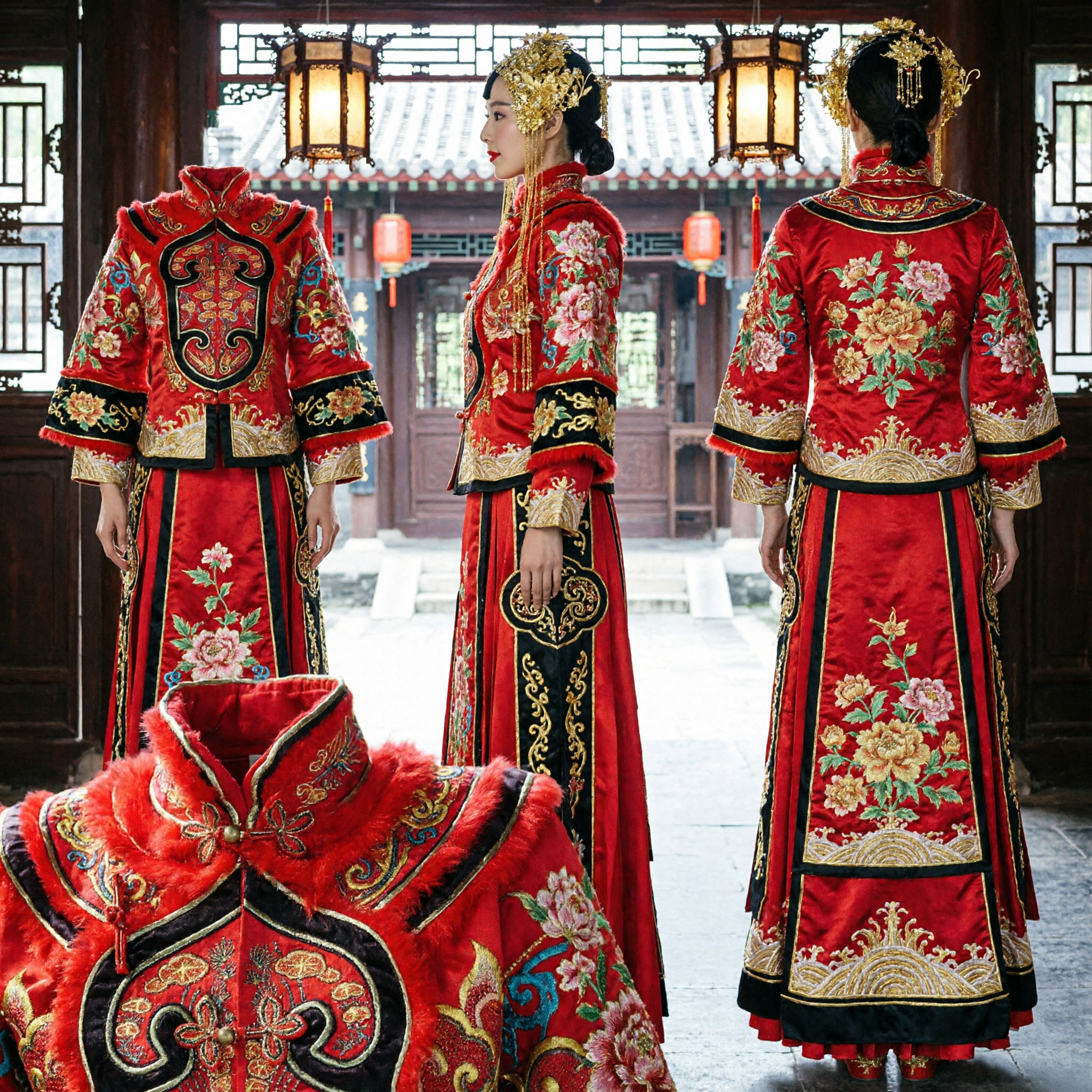 Traditional Chinese Wedding Bride Gold Phoenix Crown Headdress Qing Dynasty Style Hair Accessories for Costume