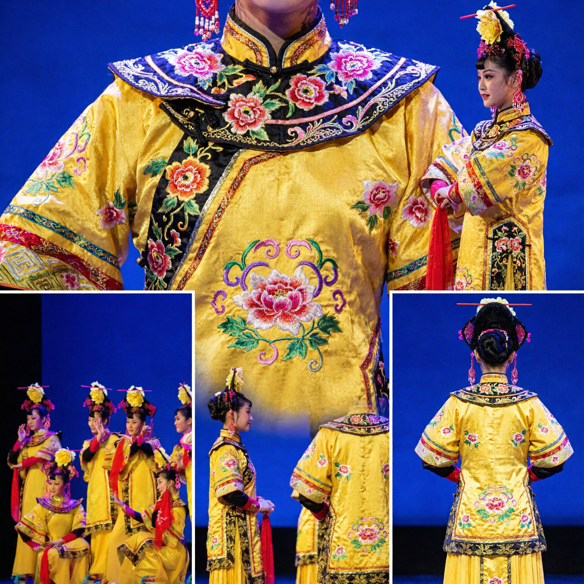 Traditional Chinese Yellow Qing Dynasty Court Lady Dance Costume for Women Stage Performance Folk Dance
