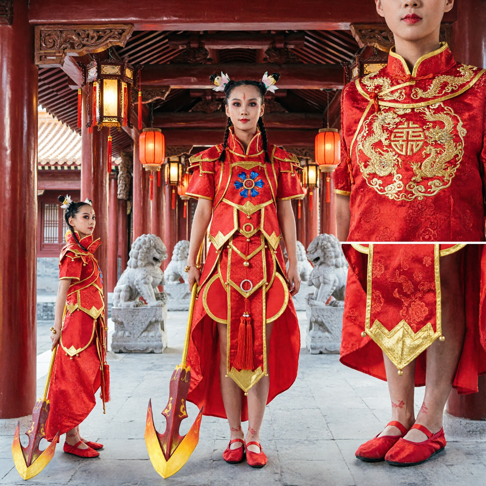 Traditional Chinese Red Warrior Armor Costume Female General Peking Opera Stage Performance Dance Outfit for Women