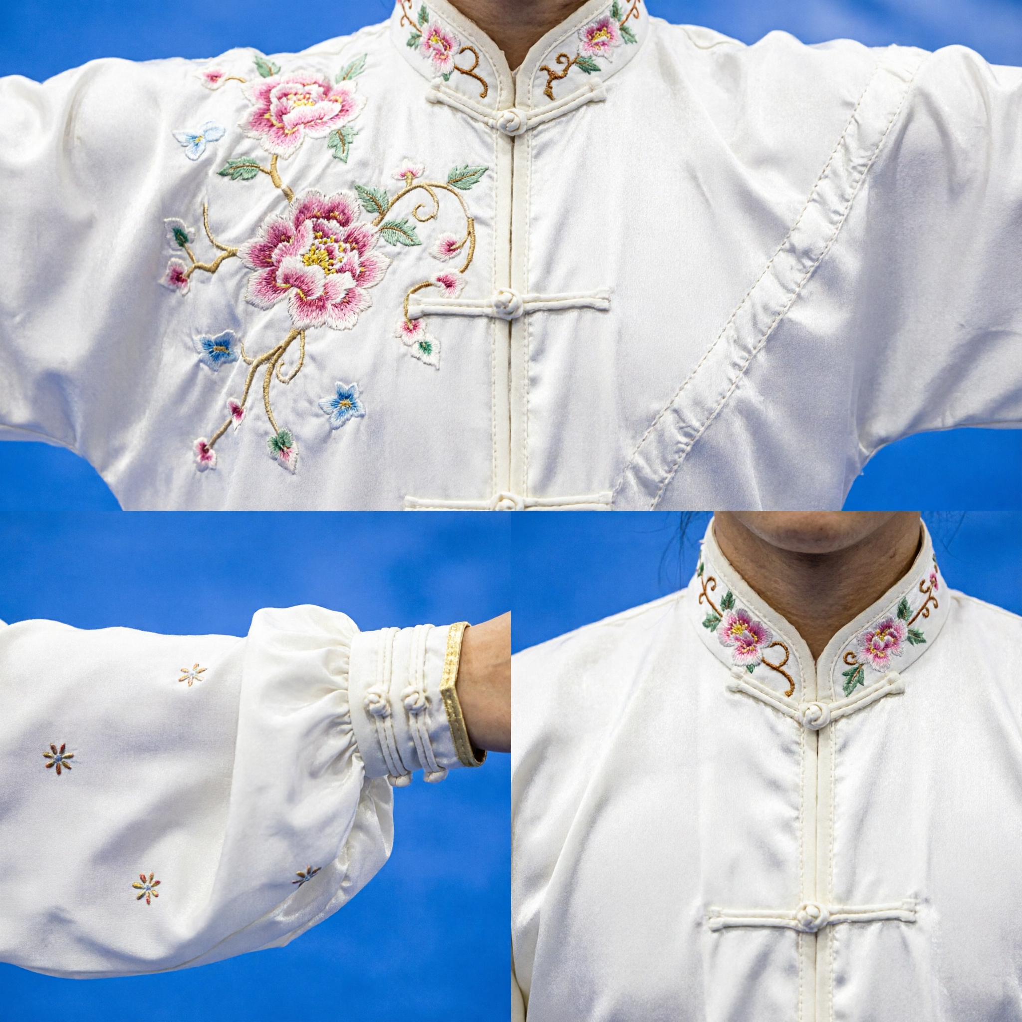Professional Women's White Tai Chi Uniform Traditional Floral Embroidery Kung Fu Wushu Suit for Competition