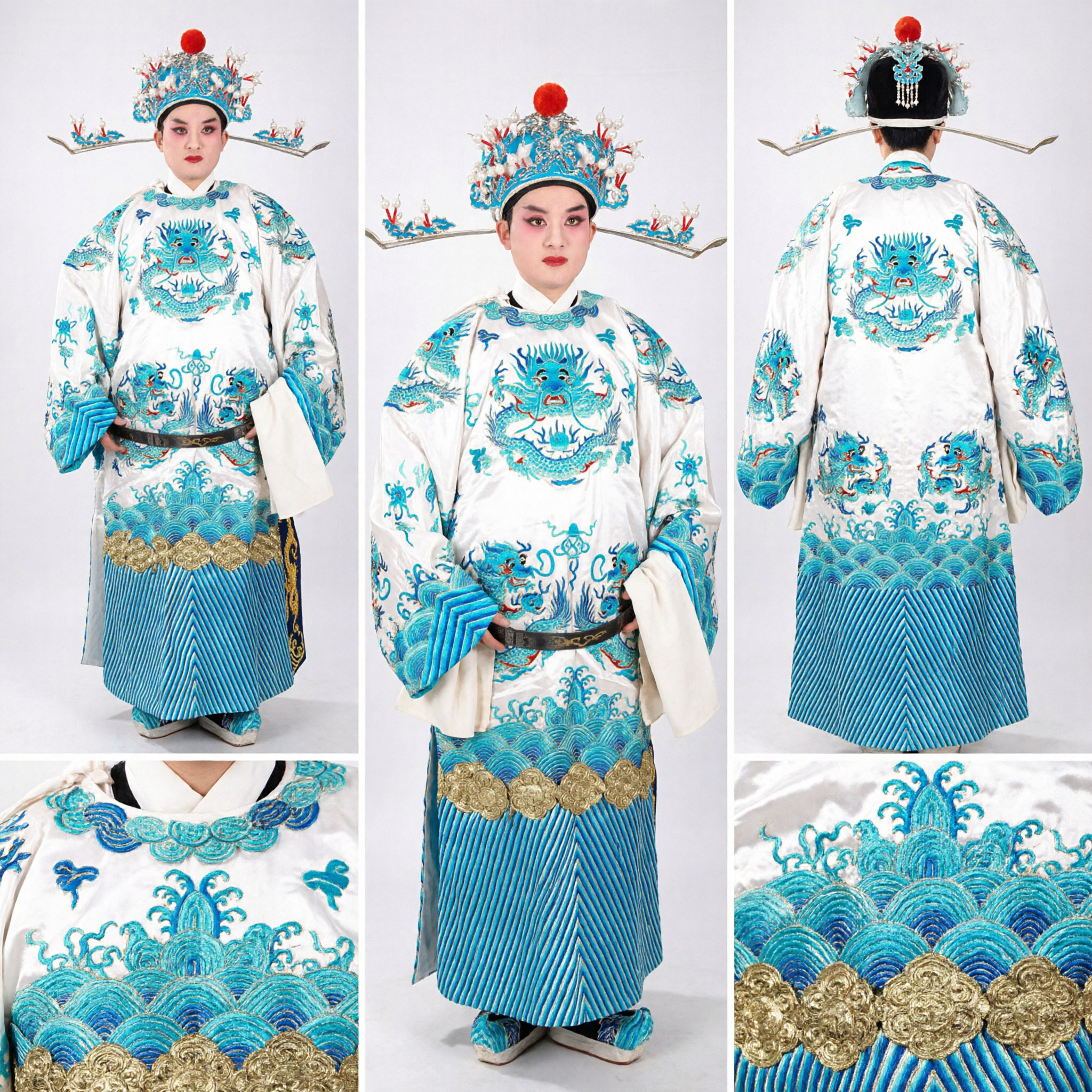 Traditional Chinese Peking Opera Costume Male Blue Dragon Robe Professional Stage Performance Outfit for Men