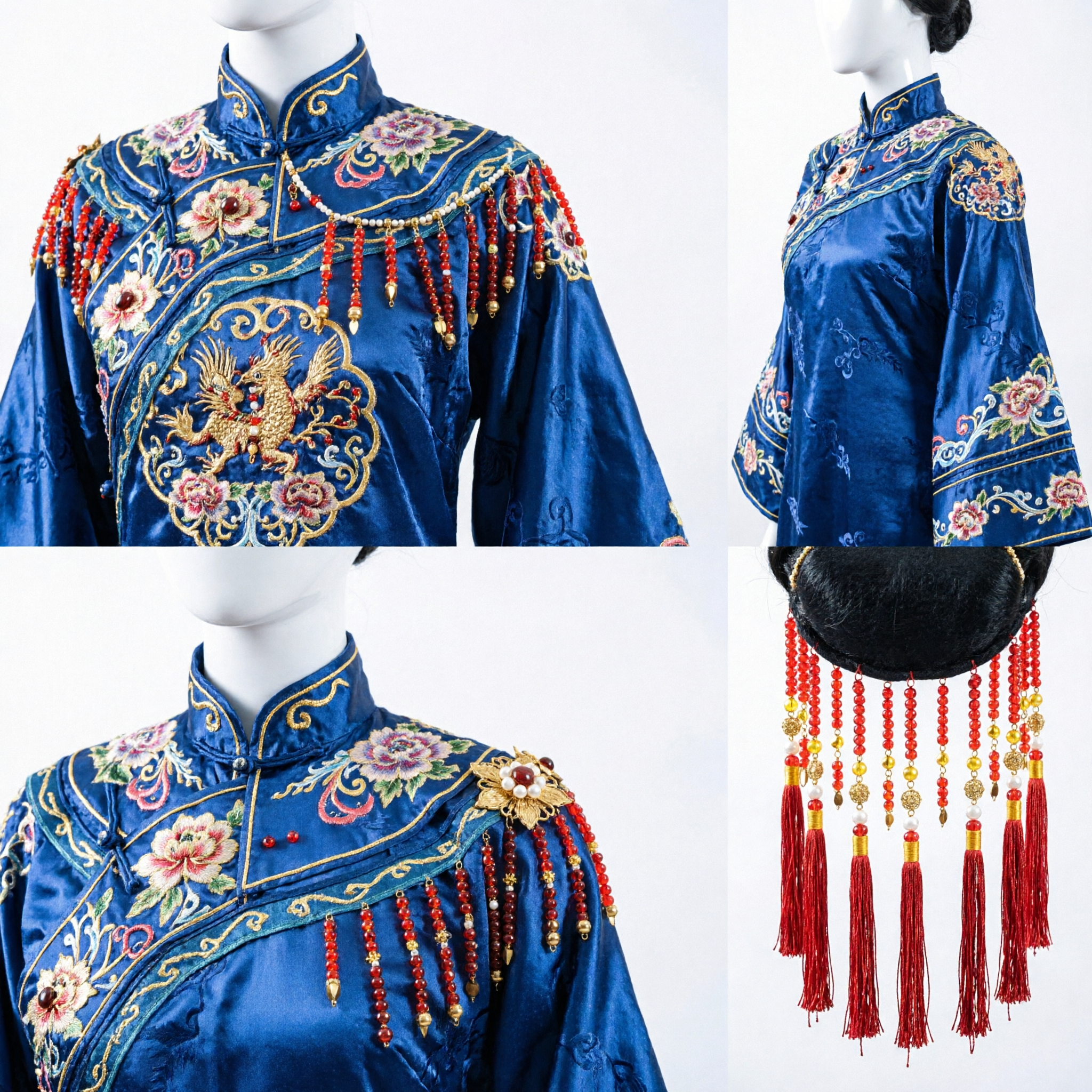 Exquisite Gold Phoenix Crown Hairpiece with Red Bead Tassels for Traditional Chinese Bridal Wedding Hanfu Costume