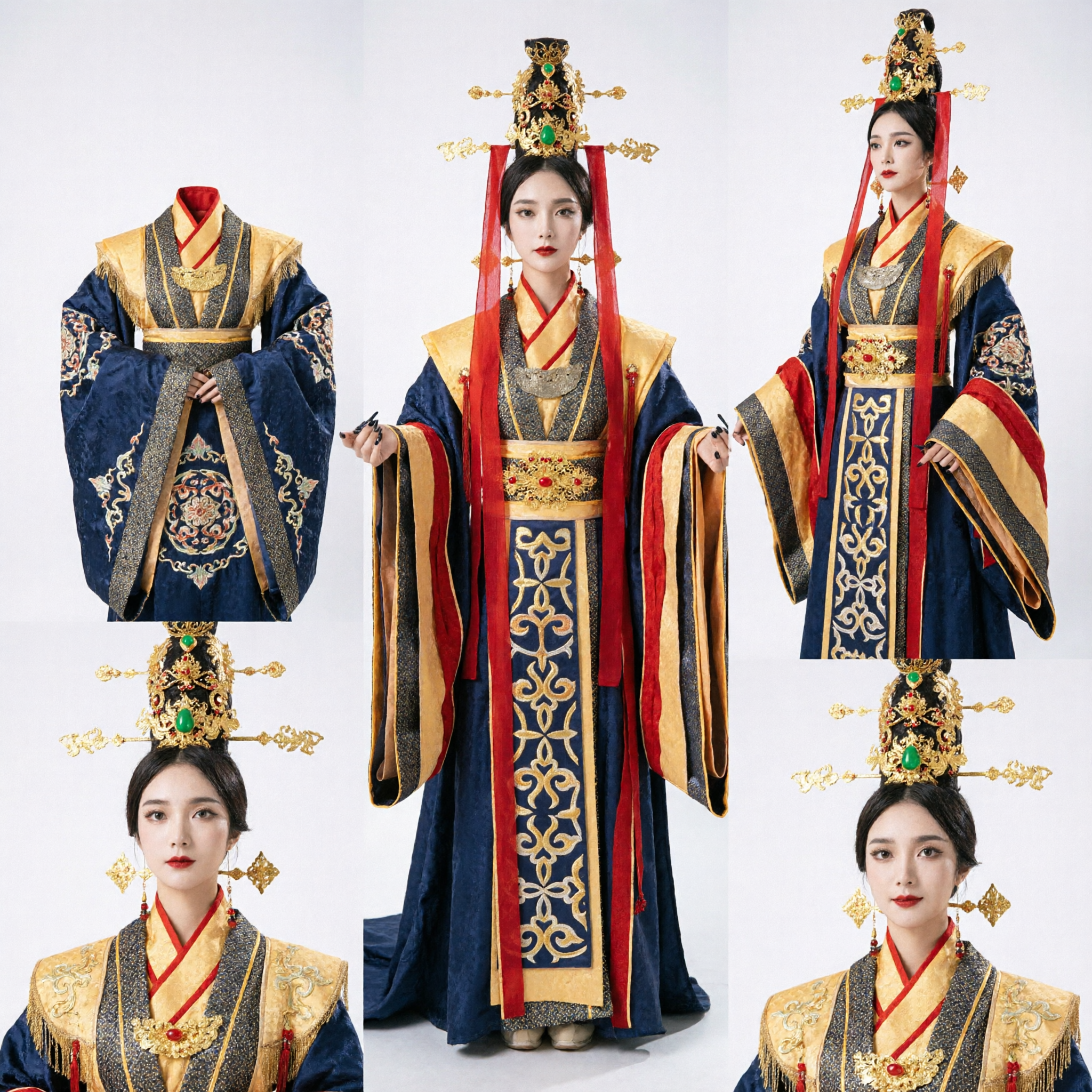 Ancient Chinese Hanfu Costume Black and Gold Imperial Empress Robe for Women Stage Performance Cosplay