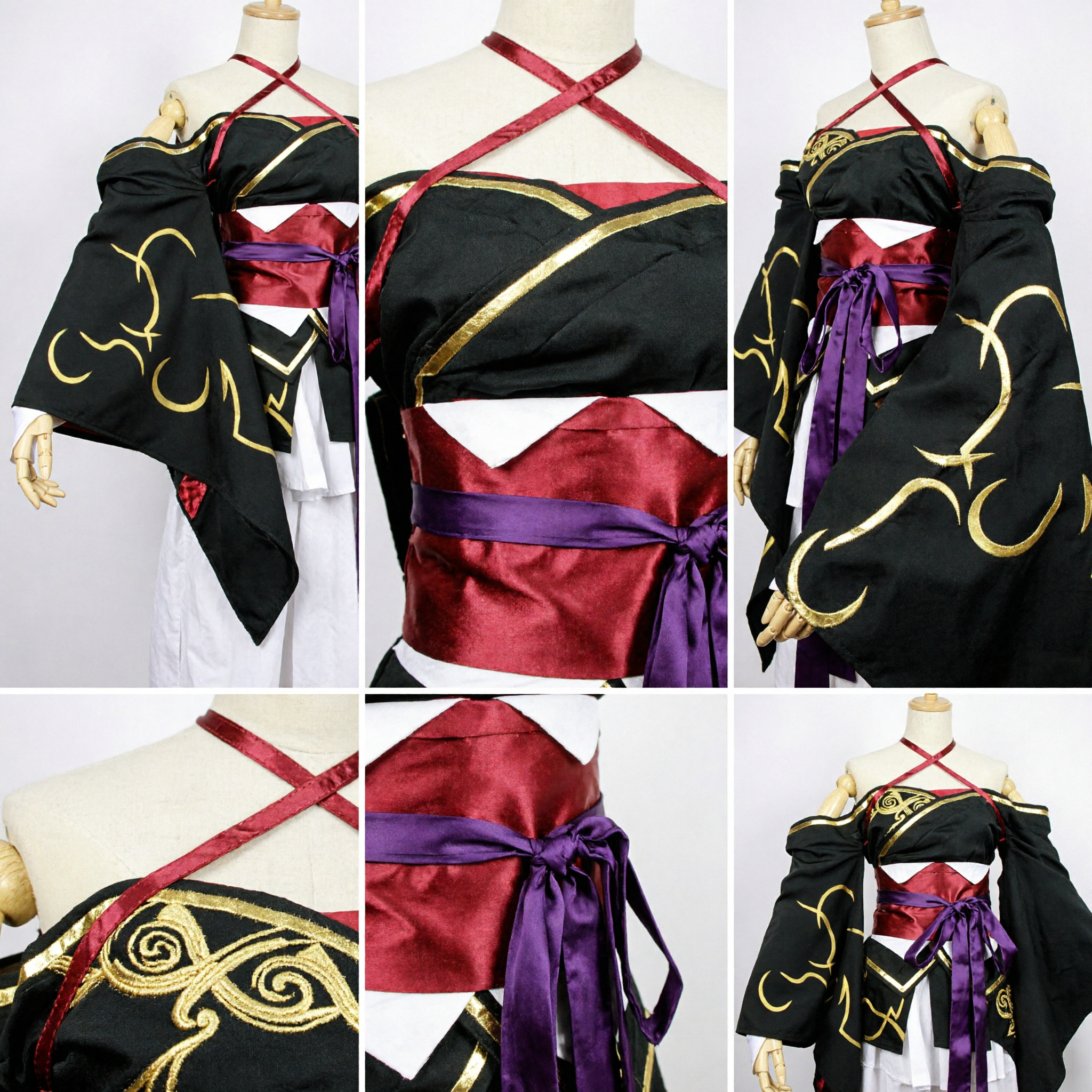 Traditional Chinese Hanfu Black Robe Costume with Gold Embroidery for Women Ancient Knight Cosplay Performance