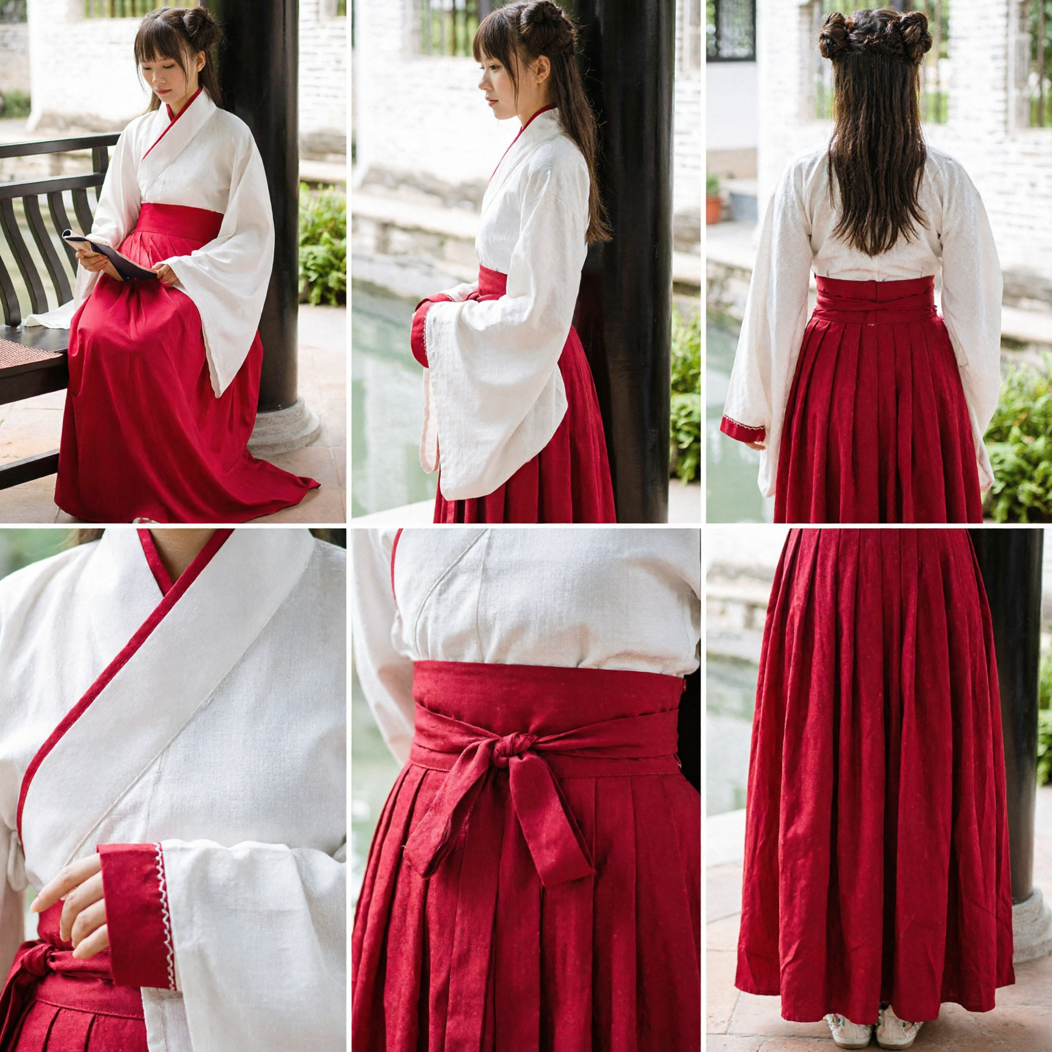 Traditional Chinese Hanfu White Top Red Skirt Ancient Style Ruqun Costume for Women Elegant Photography Clothing
