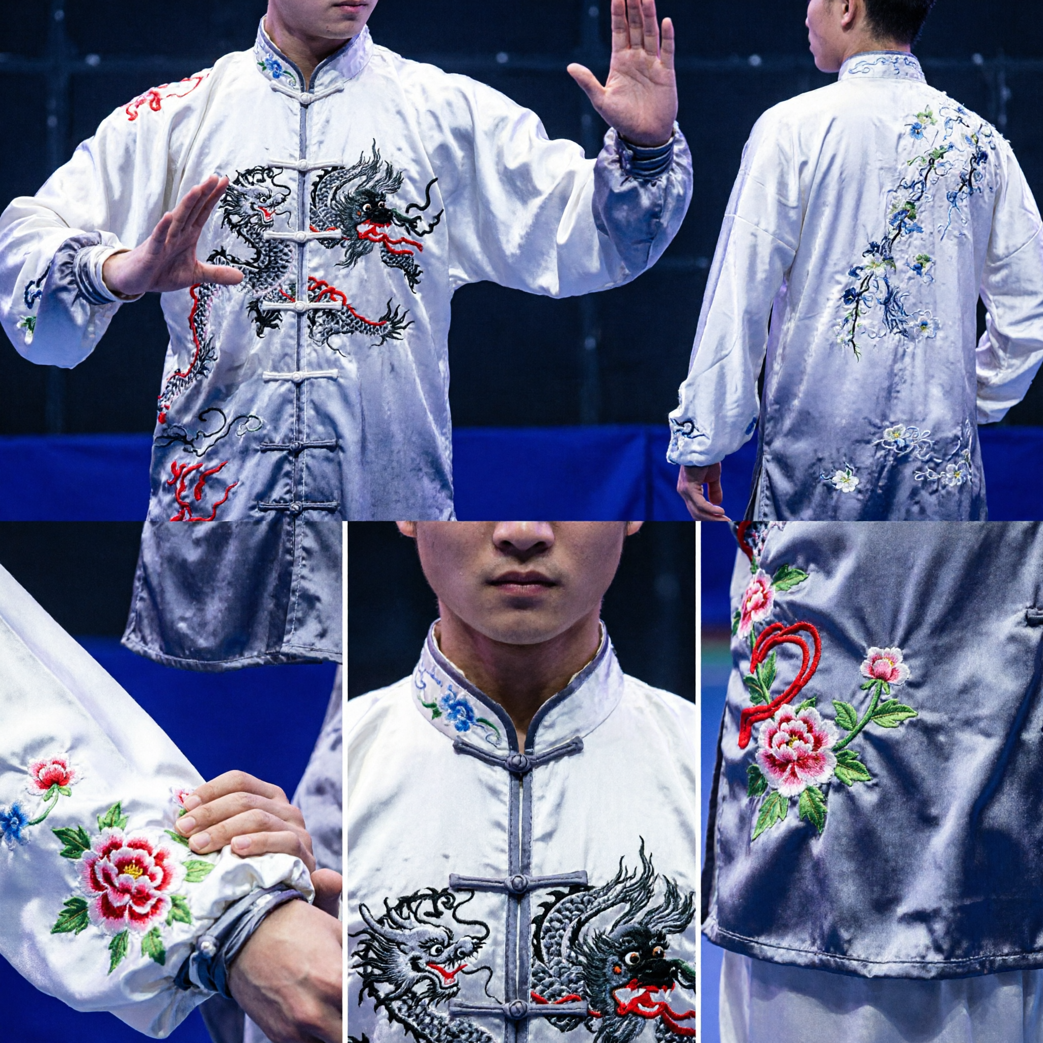 Premium White Silk Tai Chi Uniform with Dragon Embroidery Traditional Wushu Kung Fu Costume for Men and Women