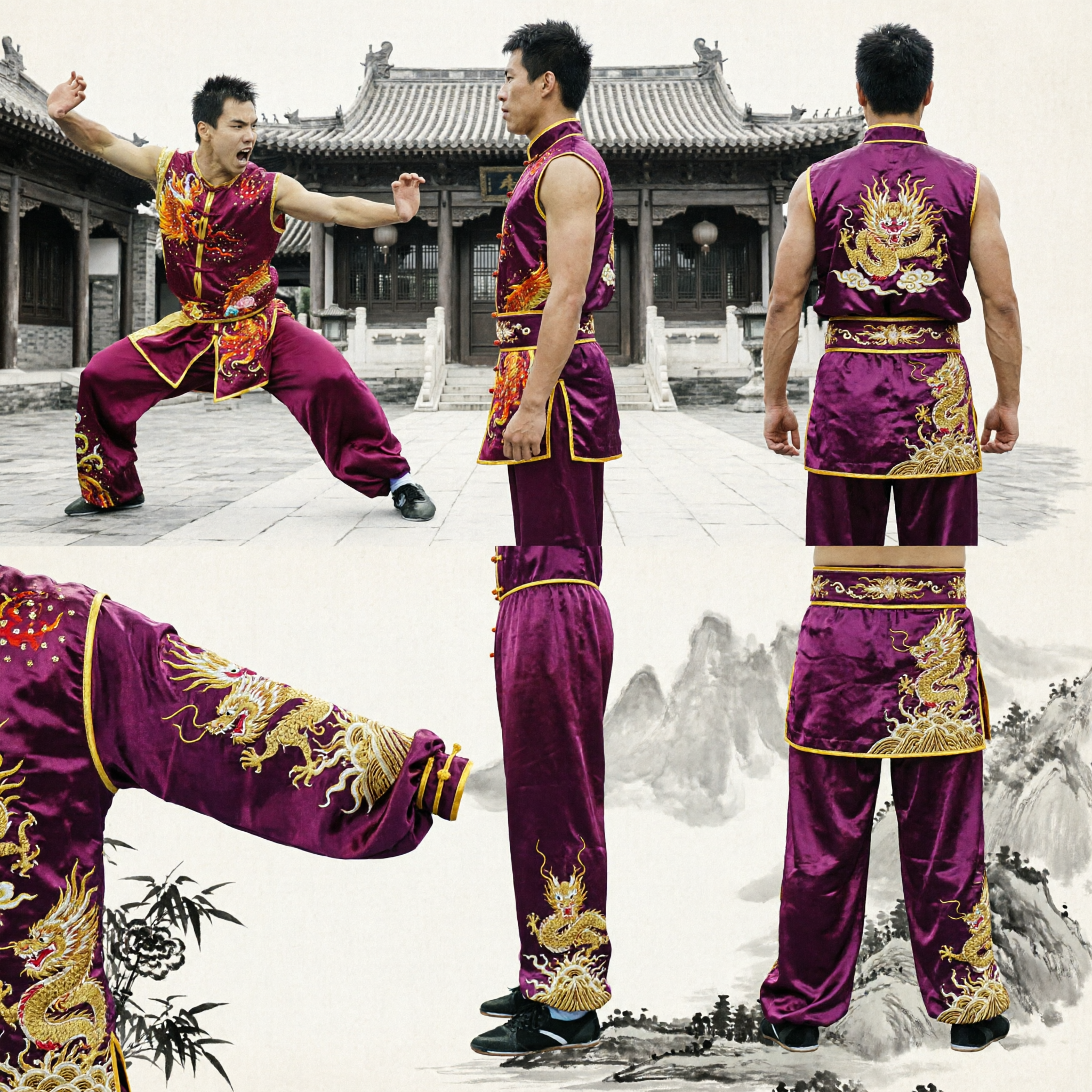 Men's Traditional Chinese Wushu Kung Fu Uniform Competition Costume with Dragon Embroidery for Martial Arts Performance