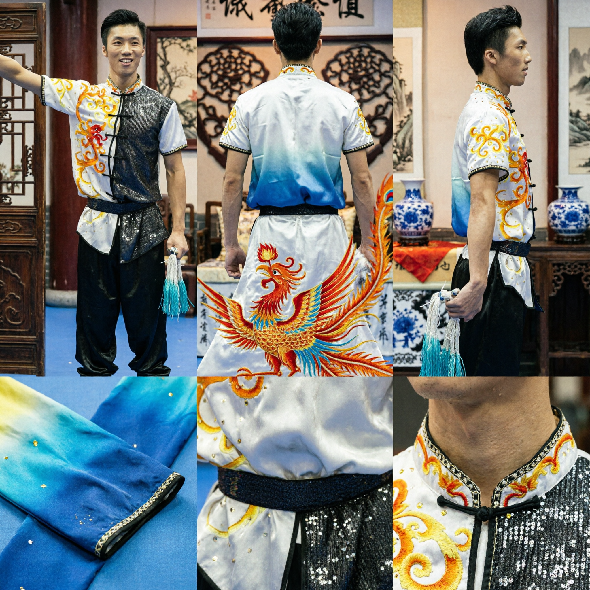 Men's Traditional Chinese Wushu Uniform Dragon Embroidery Kung Fu Performance Costume for Competition