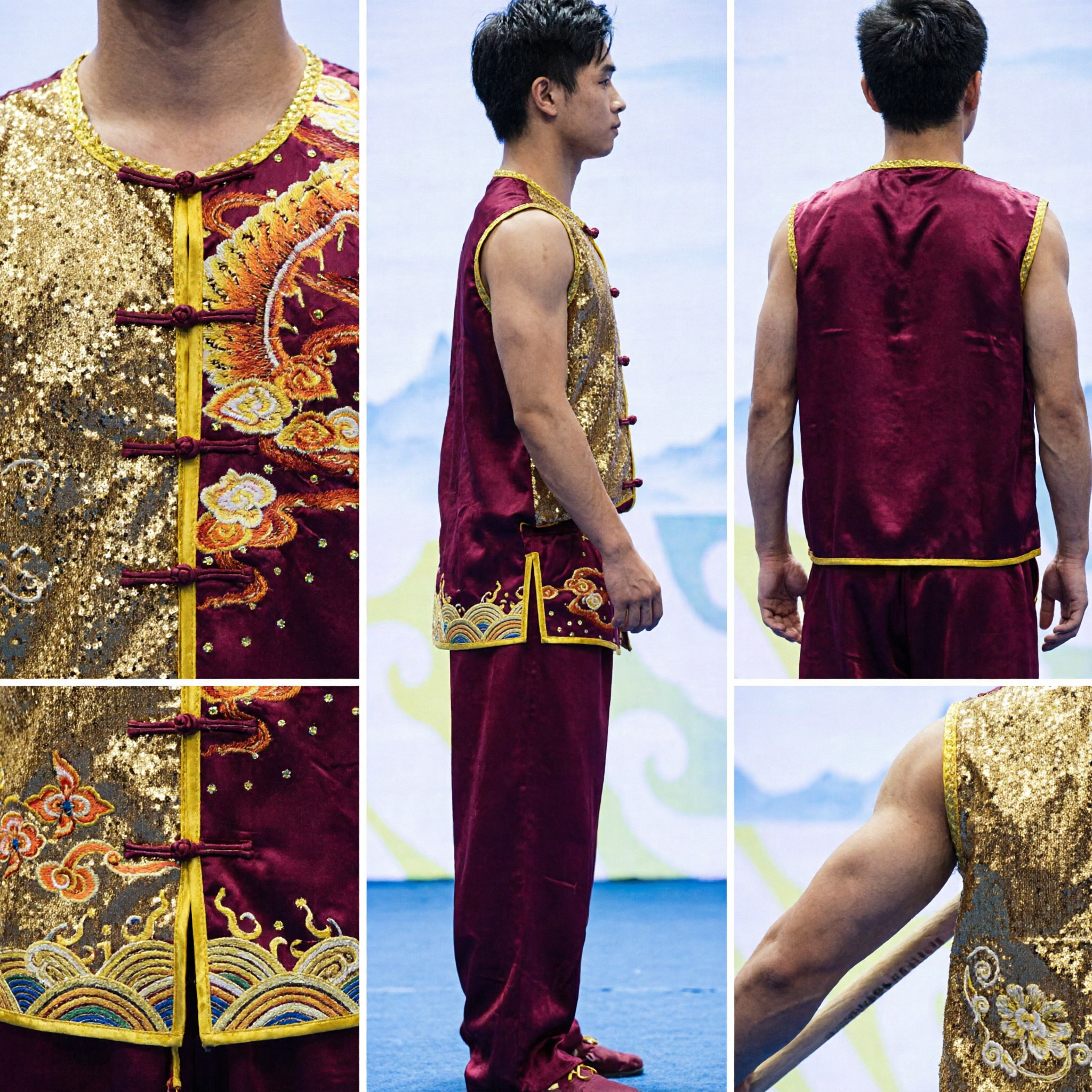 Traditional Chinese Martial Arts Wushu Uniform Men Sleeveless Dragon Embroidery Kung Fu Competition Performance Costume