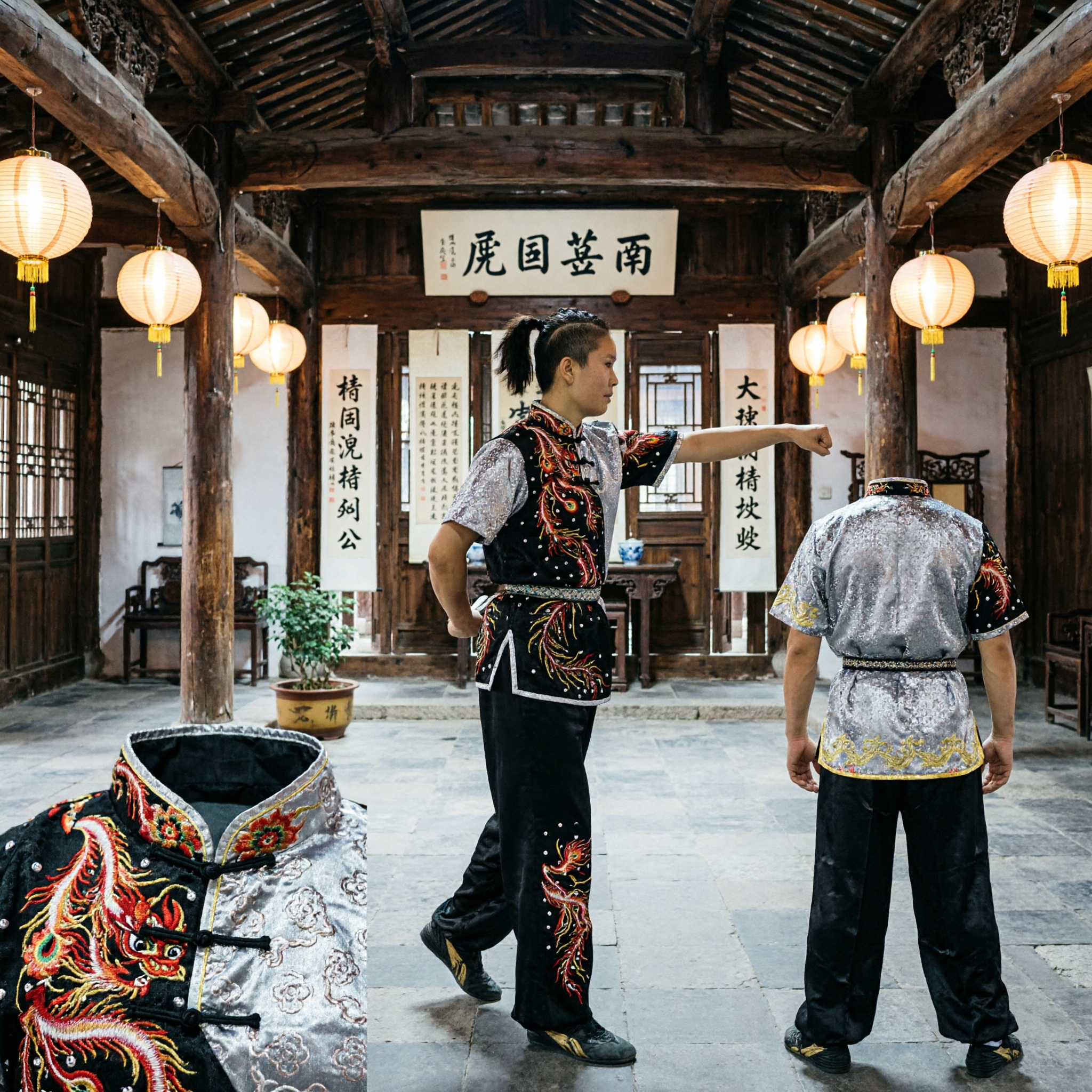 Women's Professional Wushu Kung Fu Uniform Dragon Embroidery Sequin Competition Suit Martial Arts Performance Costume