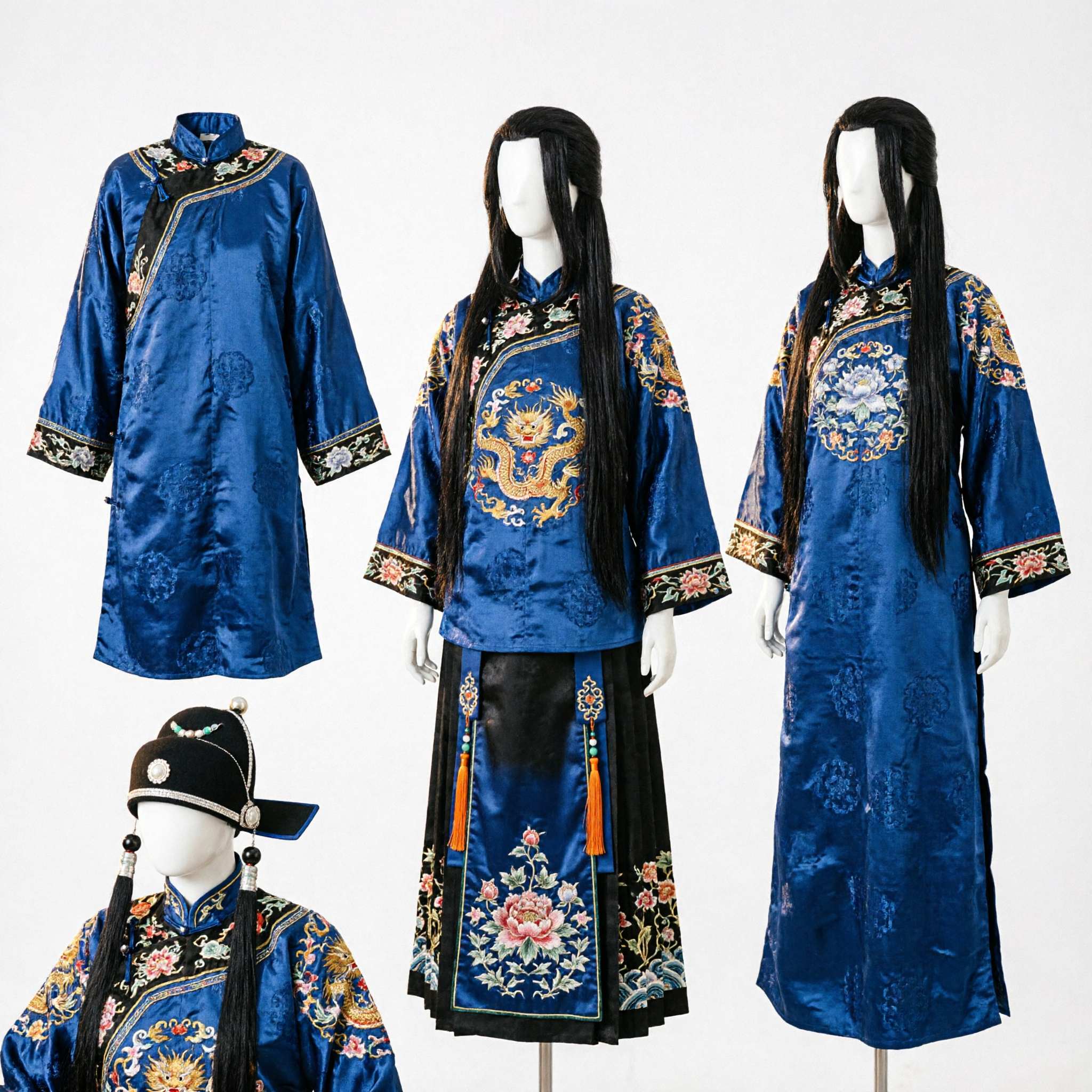 Ancient Chinese Hanfu Wig Long Black Hairpiece Traditional Costume Hair with Accessories for Women Cosplay