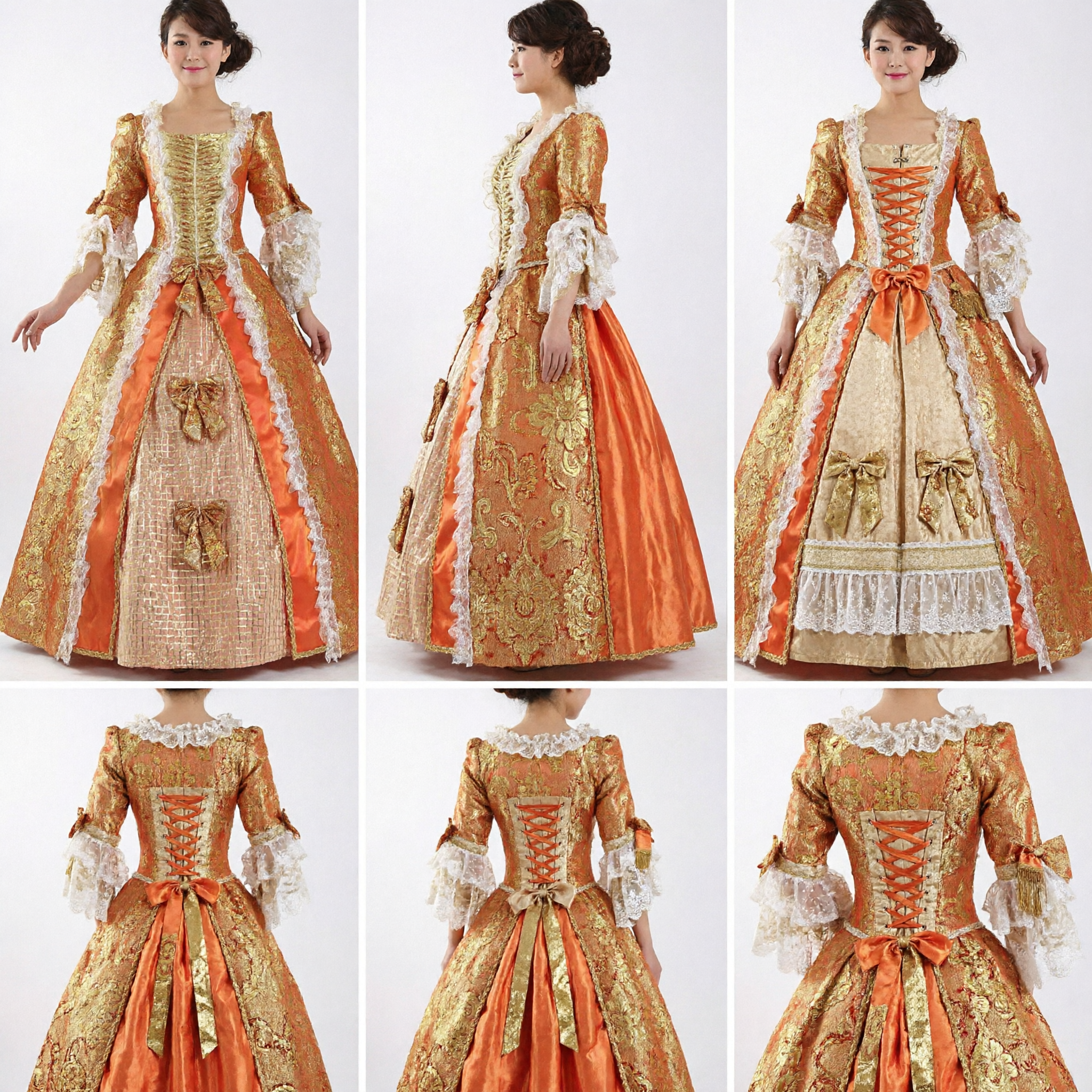 Women's Orange Gold Baroque Ball Gown Costume Renaissance Palace Princess Dress for Masquerade Party