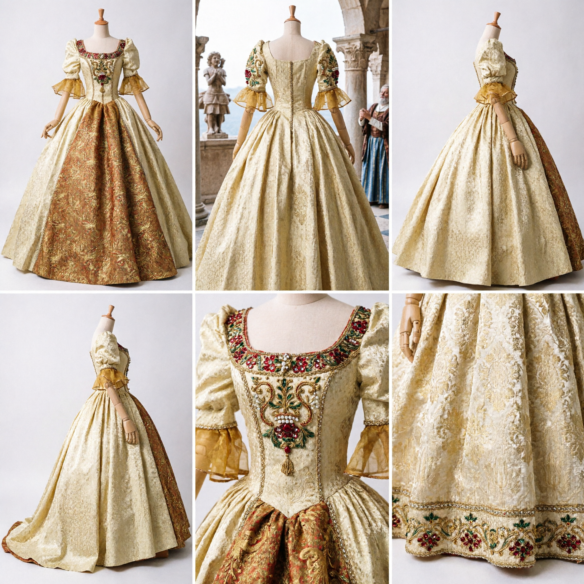 Elegant Gold Brocade Renaissance Gown Costume for Fashion Dolls Historical Baroque Court Dress Accessory