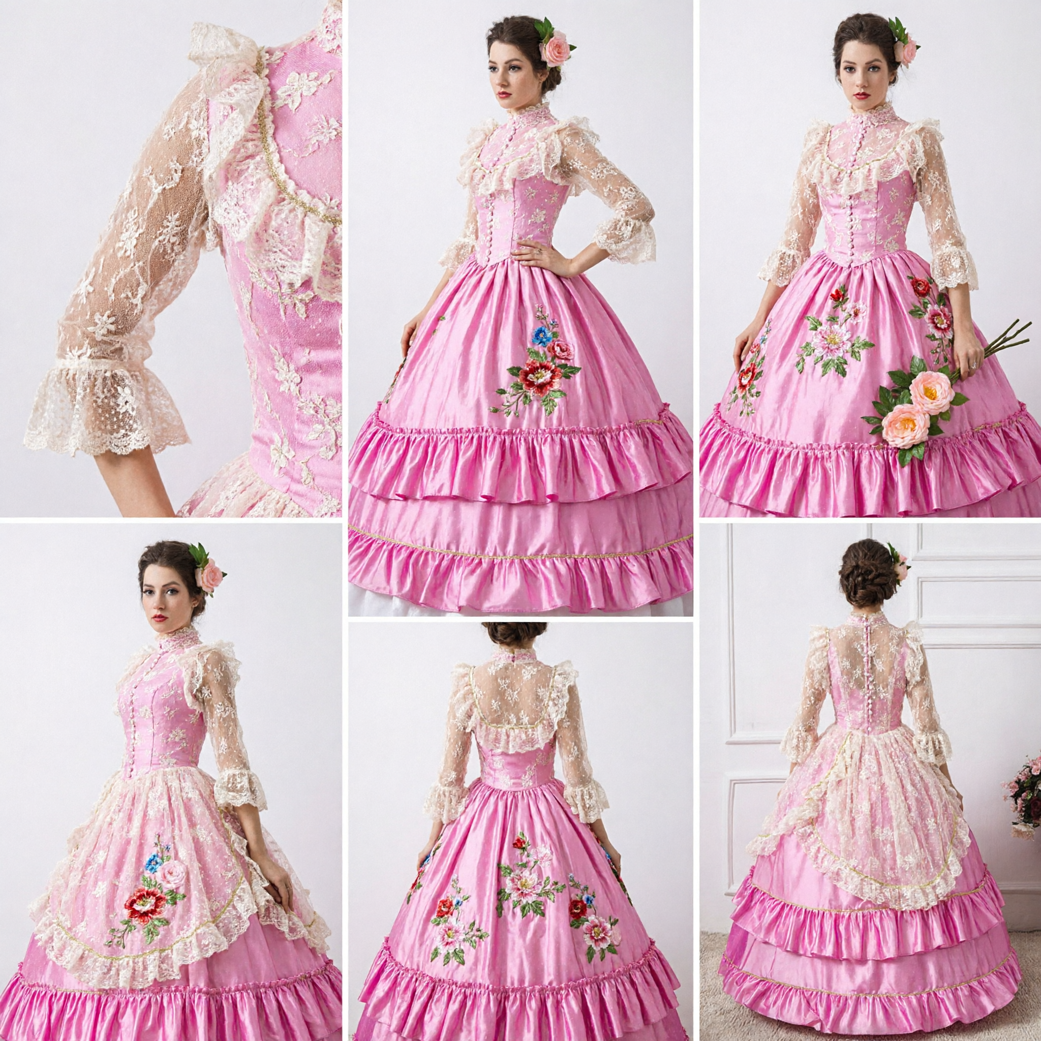Elegant Pink Tiered Quinceanera Ballgown with Lace Ruffles and Gold Trim for Sweet 16 Formal Prom