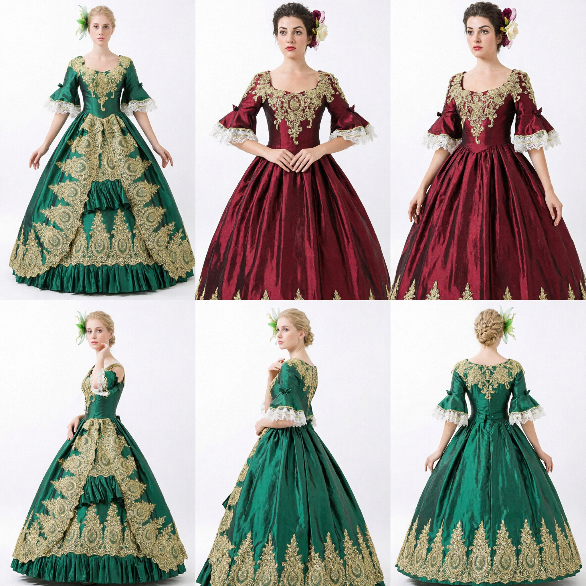 Royal Blue Rococo Ball Gown with Gold Embroidery and Lace Historical Costume for Women Masquerade Party