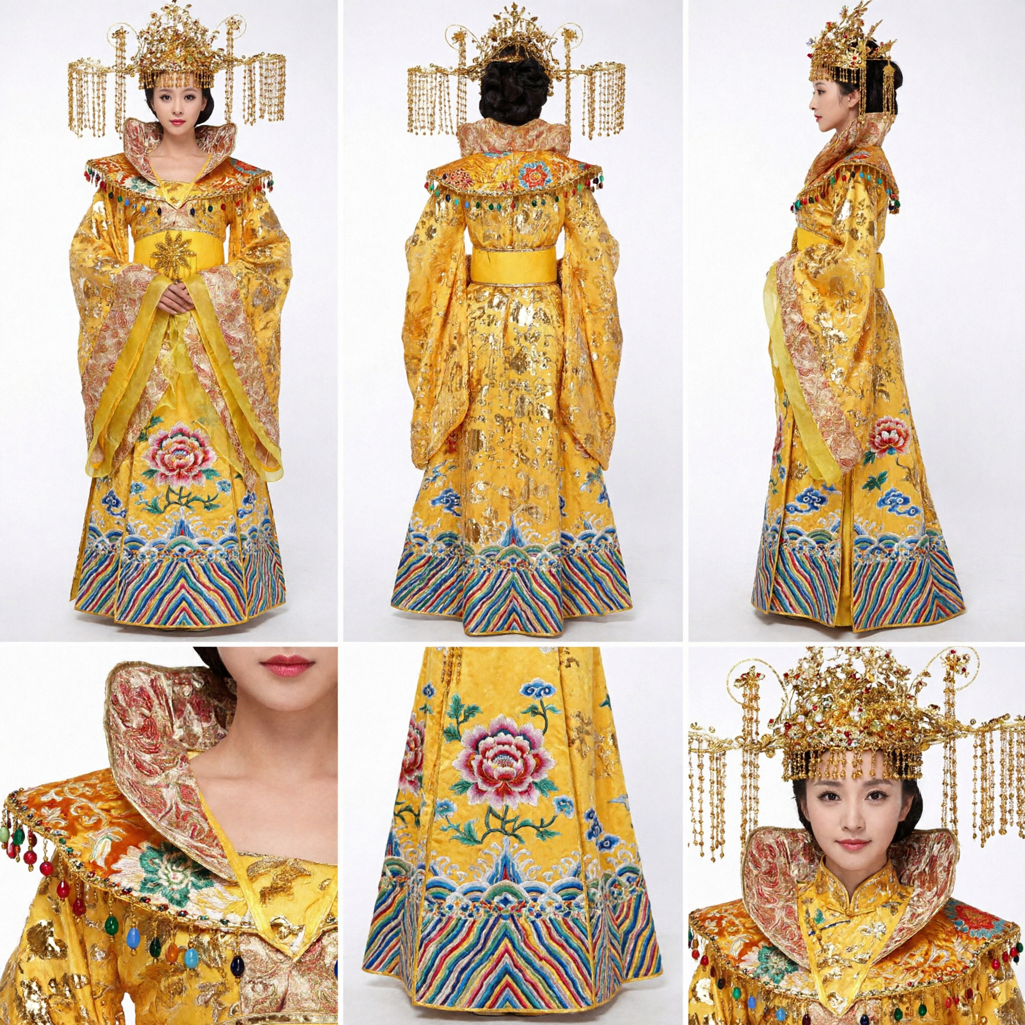 Ancient Chinese Empress Costume Traditional Royal Queen Hanfu Dress with Elaborate Headdress for Women Performance