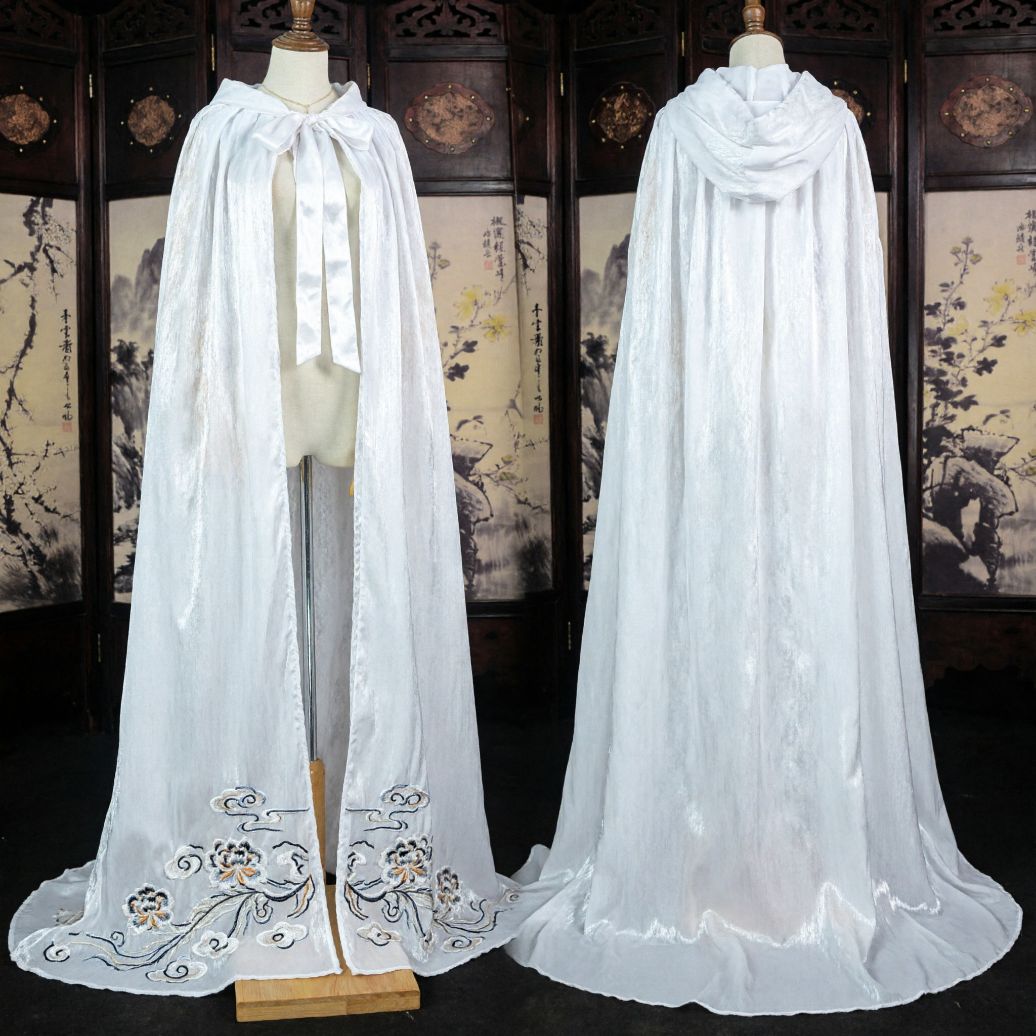 Elegant White Hanfu Cape Cloak Traditional Chinese Ancient Costume Accessory for Women Cosplay Photography