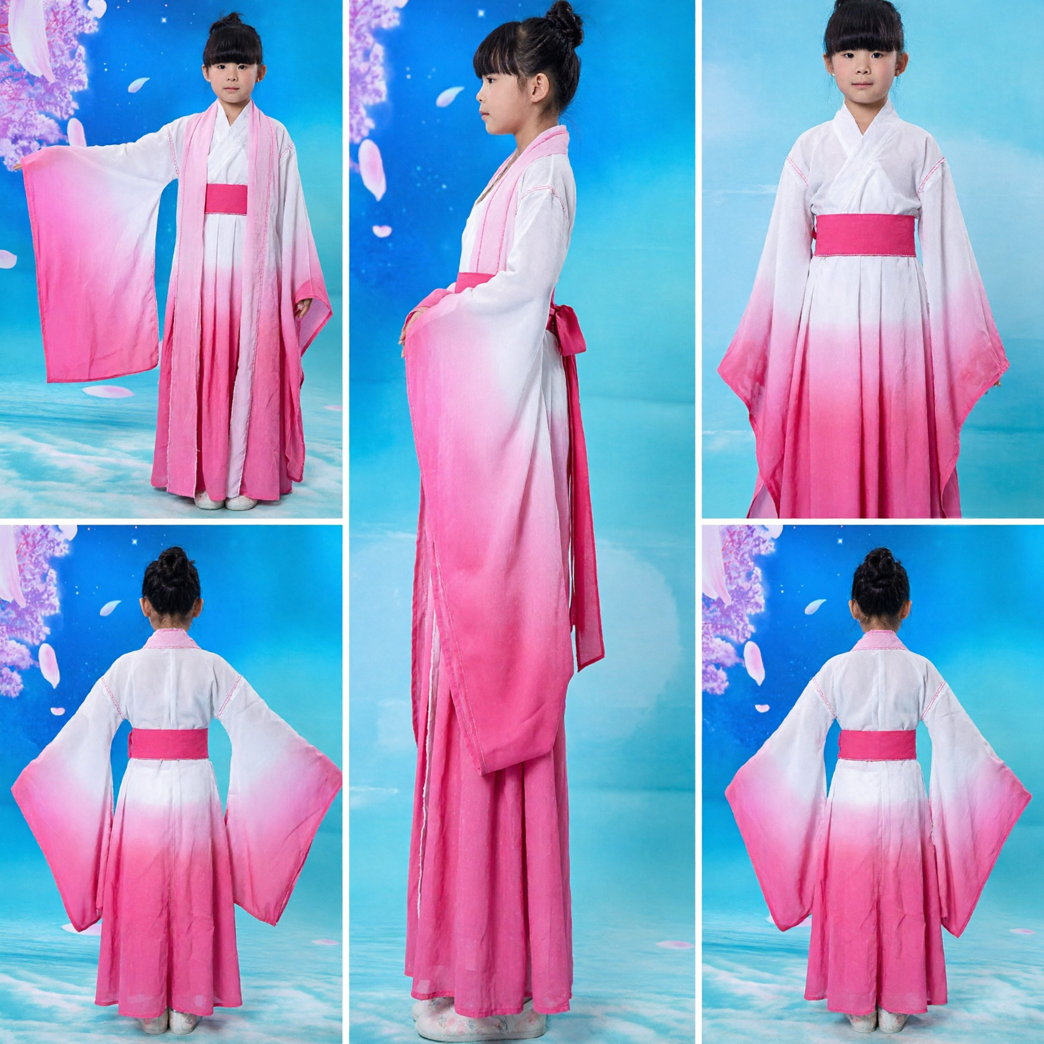 Kids Traditional Chinese Fairy Hanfu Costume Pink Gradient Dance Dress for Girls Stage Performance