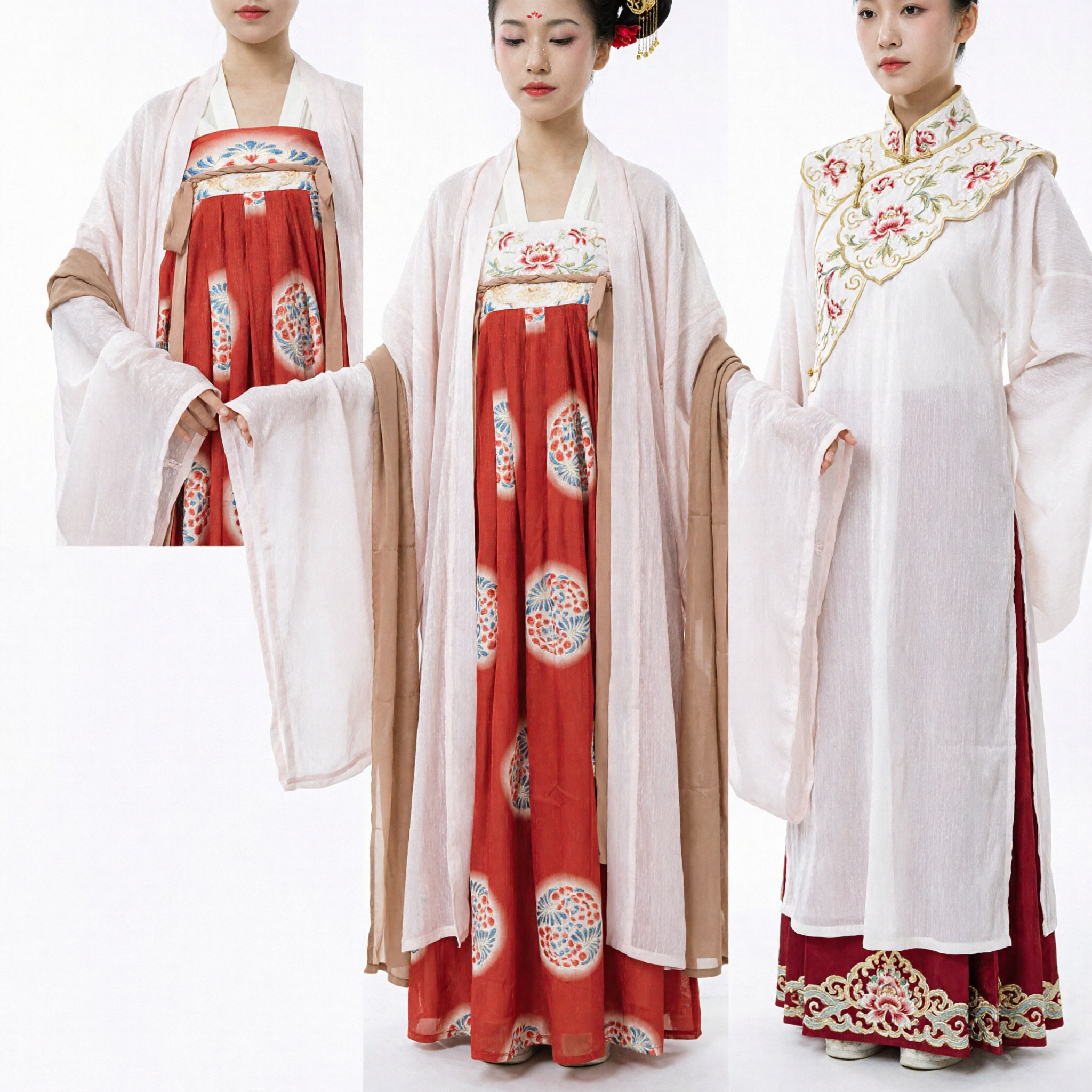 Traditional Chinese Tang Dynasty Hanfu Costume Red Floral Skirt Wide Sleeve Robe Ancient Palace Lady Dress