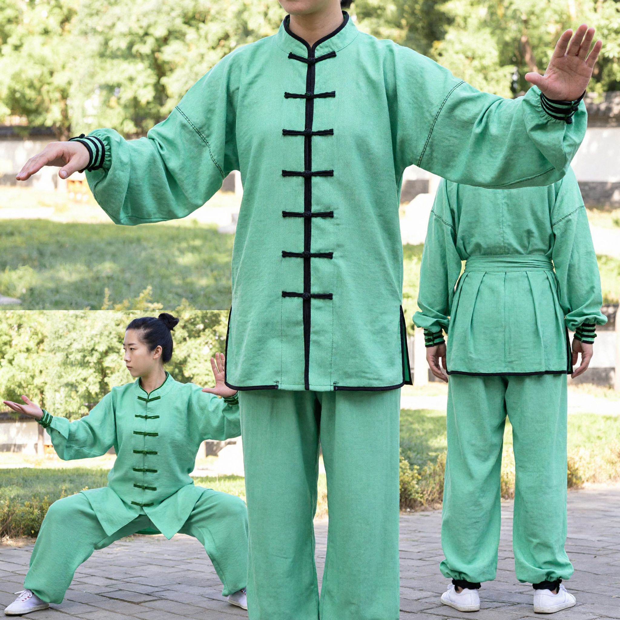 Traditional Green Tai Chi Uniform for Women Kung Fu Martial Arts Suit Cotton Linen Clothing Set