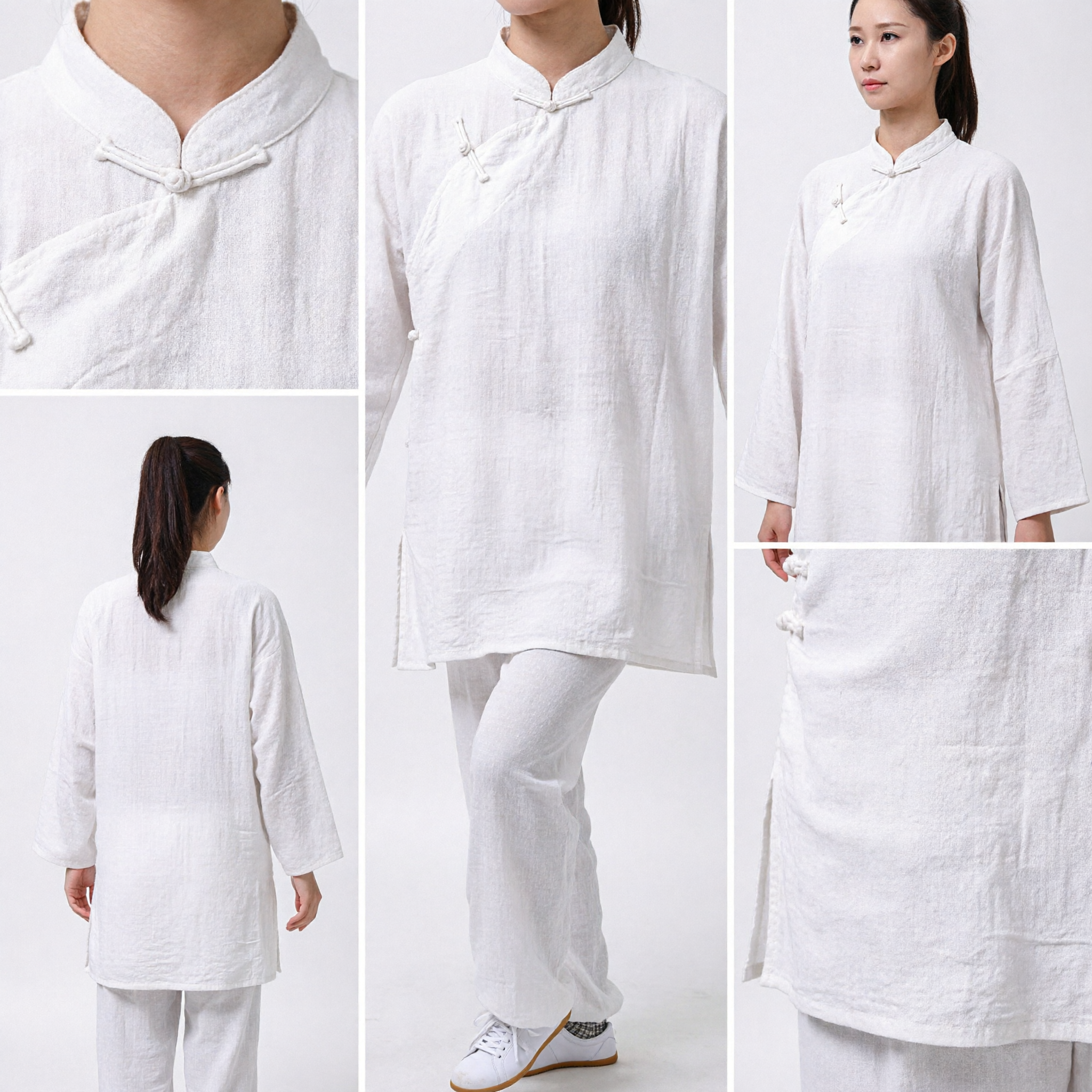 Women's White Tai Chi Uniform Traditional Linen Kung Fu Suit Martial Arts Training Top and Pants Set