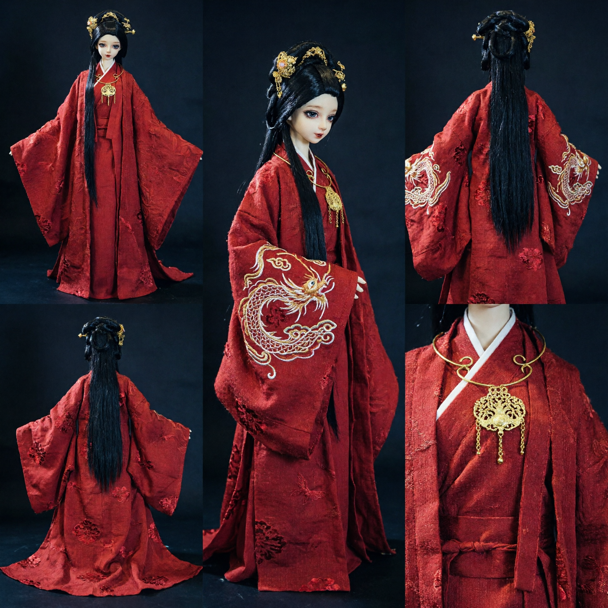 Traditional Chinese Hanfu Ancient Red Imperial Empress Wedding Dress Costume for Smart Doll BJD Pullip