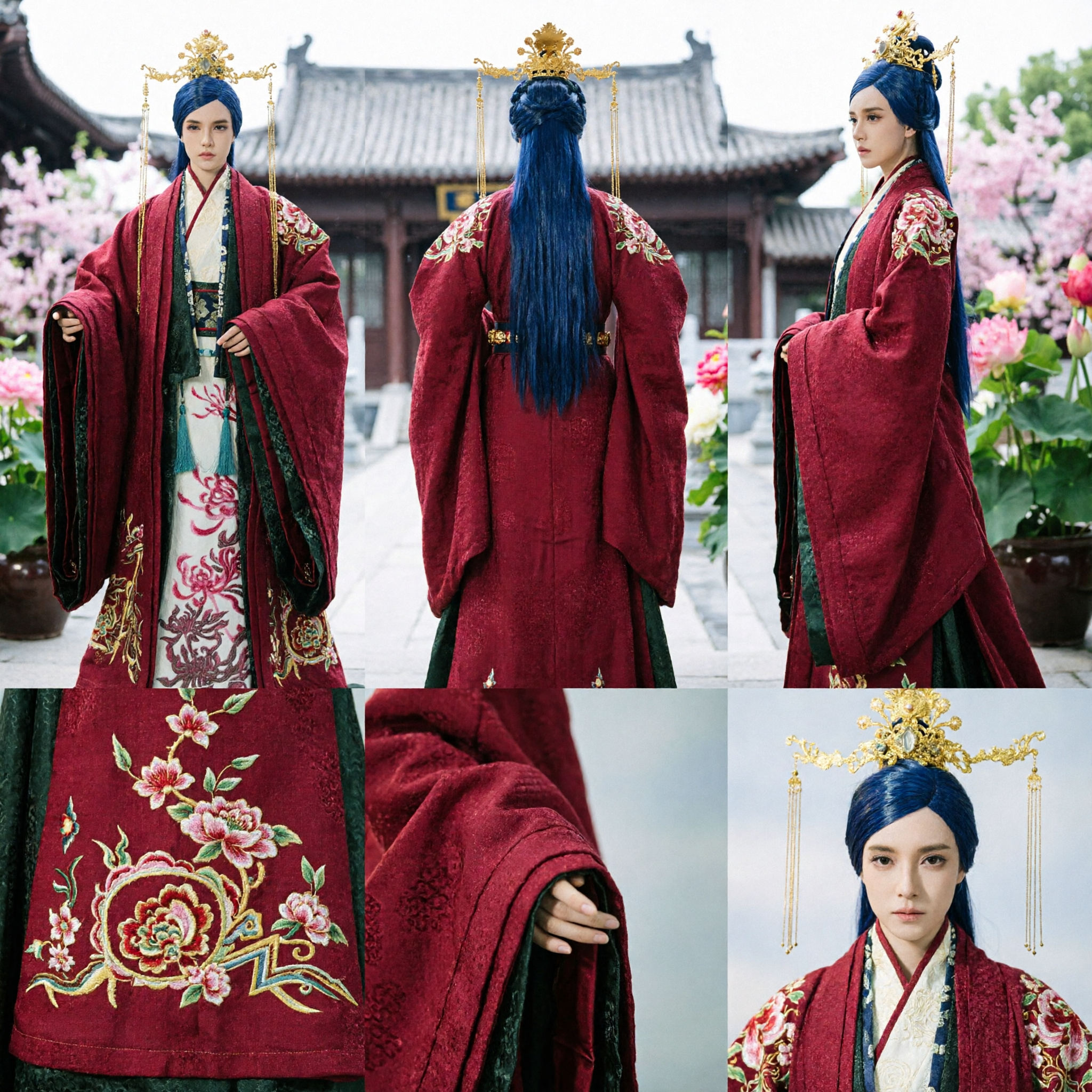 Ancient Chinese Traditional Hanfu Costume for Male Dolls Red Imperial Robe with Crown Headpiece Cosplay