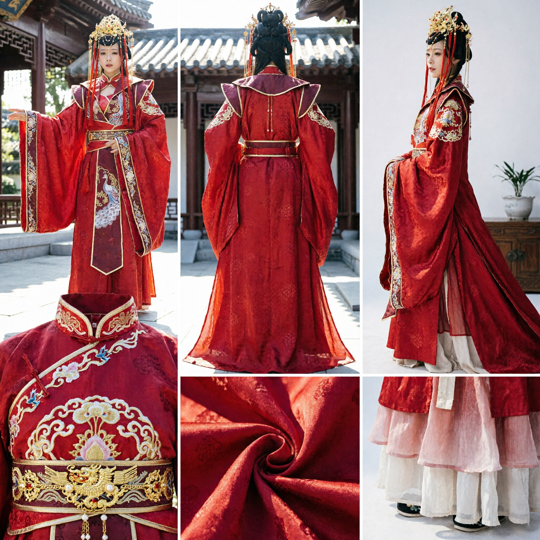 Exquisite Ancient Chinese Red Wedding Dress Tang Dynasty Princess Hanfu Costume for Stage Performance