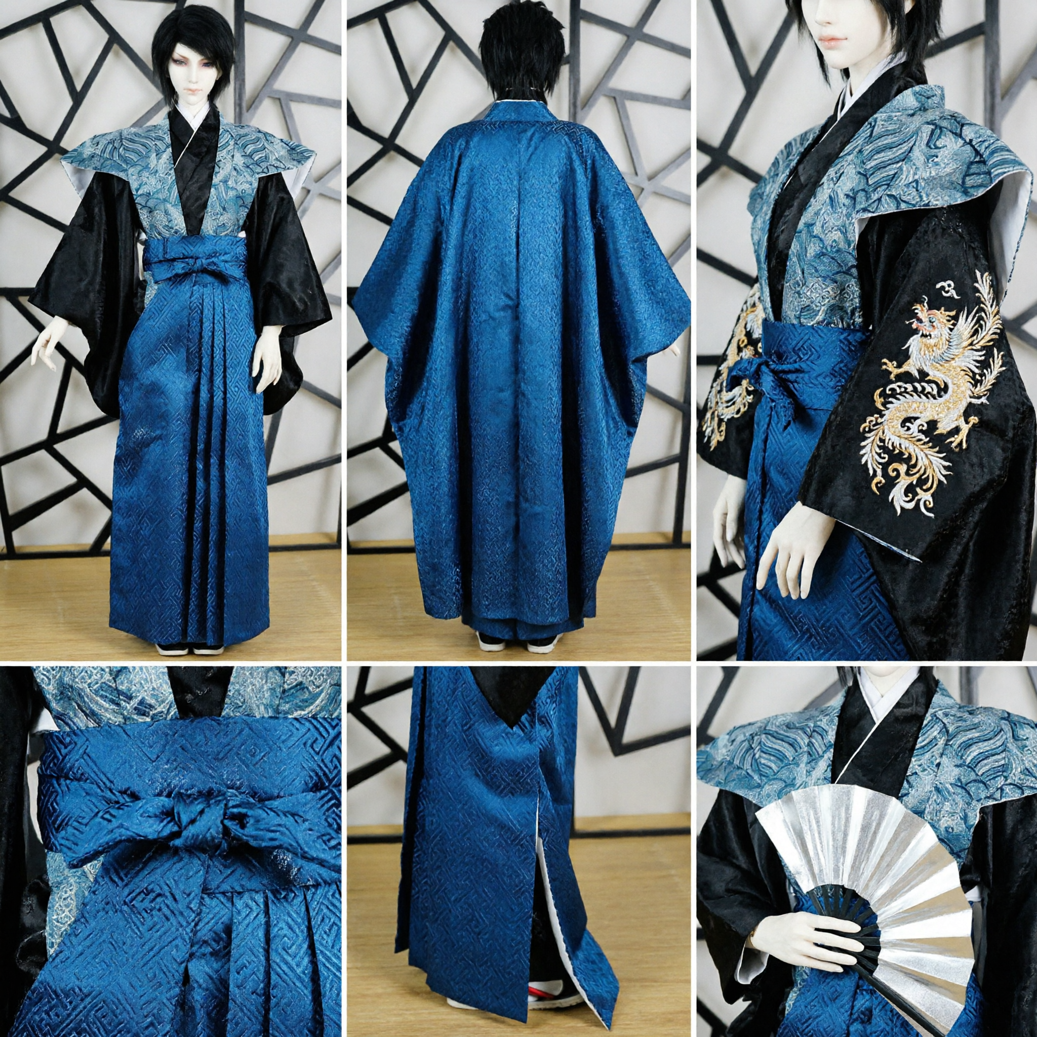 Exquisite Traditional Japanese Samurai Kamishimo and Hakama Set for Male BJD Doll Cosplay Costume
